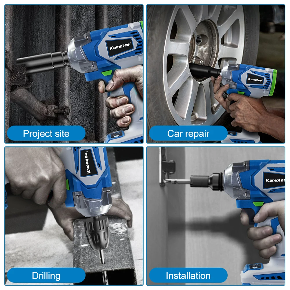 Kamolee 1200N.M Torque Brushless Electric Impact WrenchIn 1/2 1/4 Lithium-Ion Battery