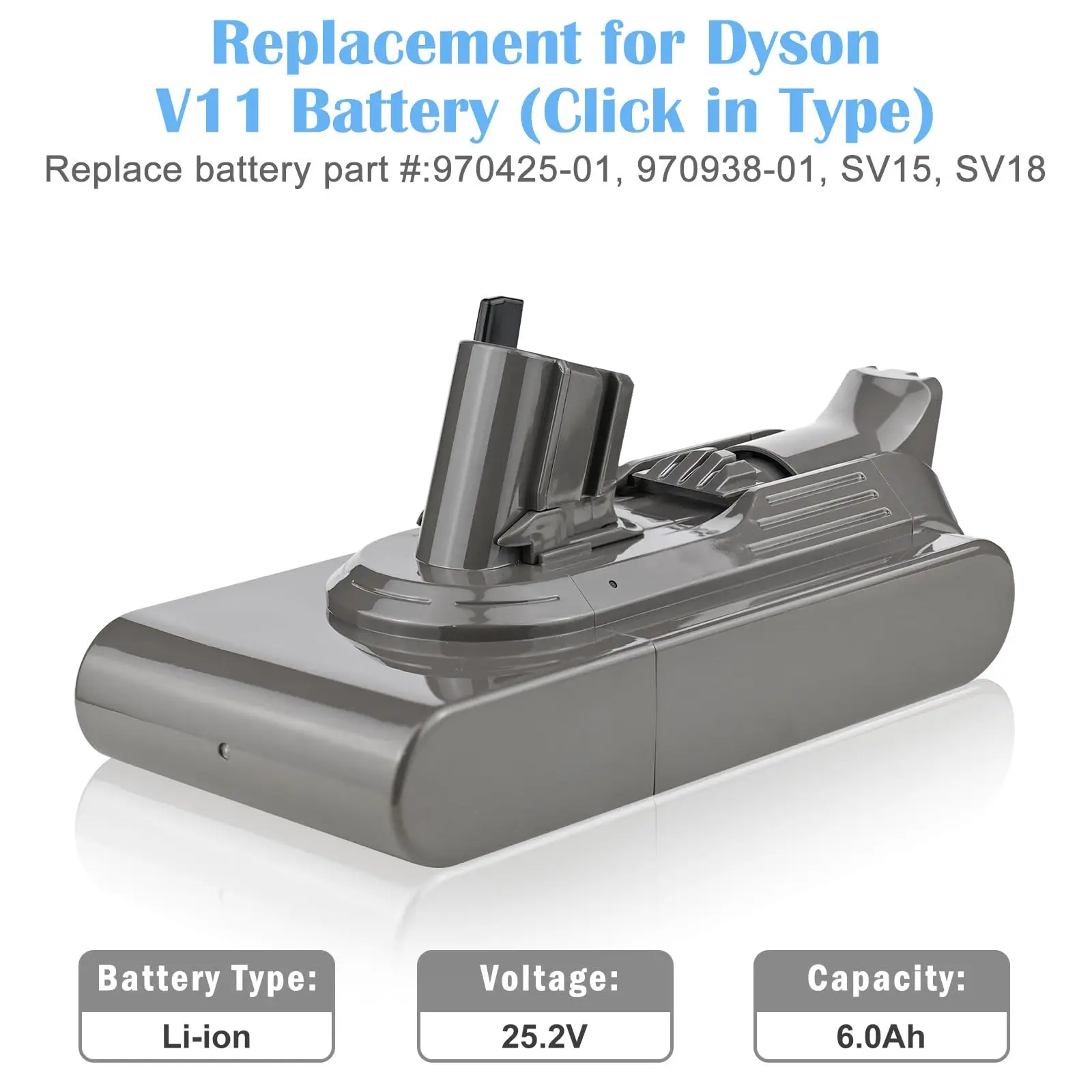 SWAREY 6000mAh V11 V15 Click-in Battery Replacement for Dyson V11, V15 Detect, with snap-on design