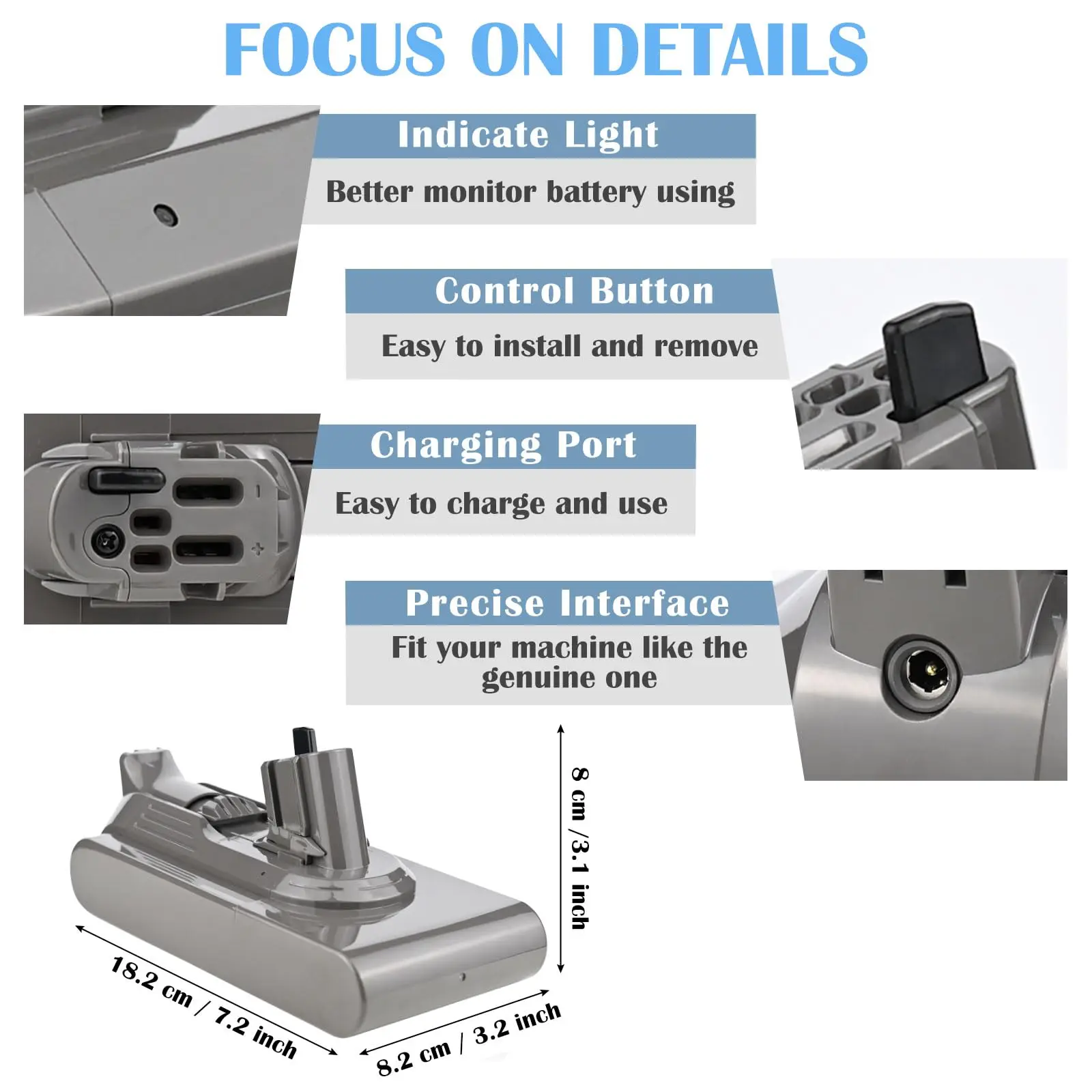 SWAREY 6000mAh V11 V15 Click-in Battery Replacement for Dyson V11, V15 Detect, with snap-on design