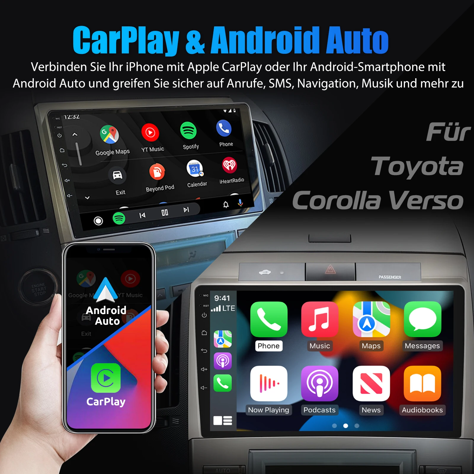 ESSGOO 9" For Toyota Corolla Verso 2003-09 Android 14 Car Stereo Radio Wireless Carplay Android Auto GPS Nav 4G WIFI DSP 6+128G