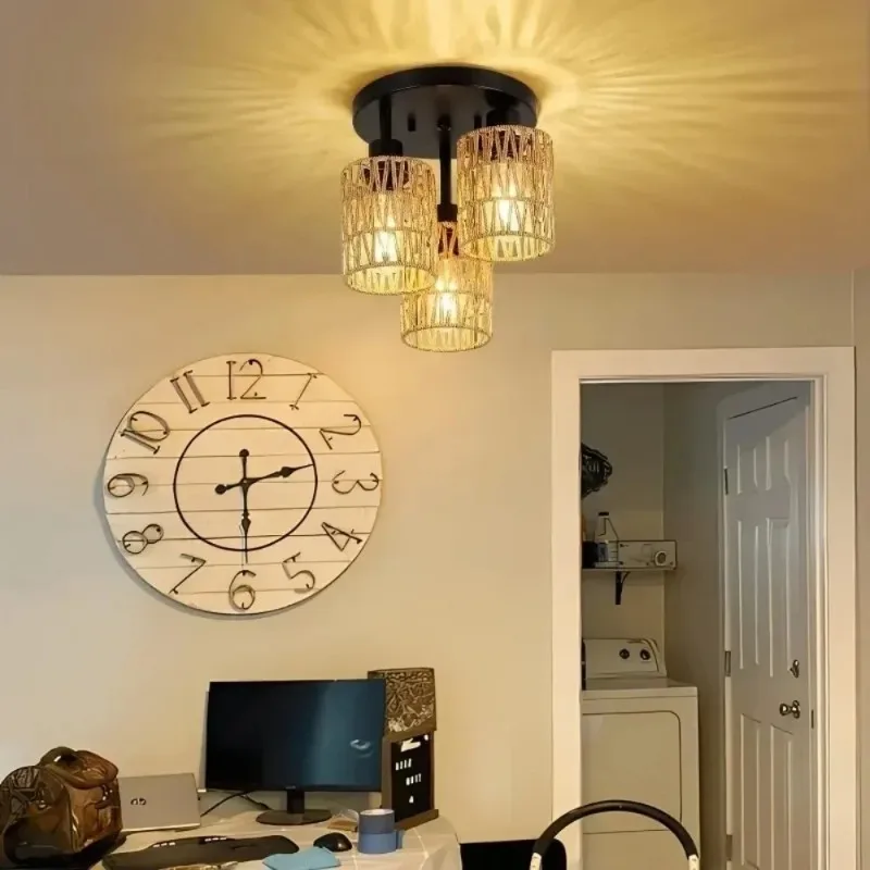 JOYINLED Handmade Rattan Ceiling Lamp Woven Boho Chandelier with E27 Socket Wicker Pendant Light for Bedroom Dining Hallway