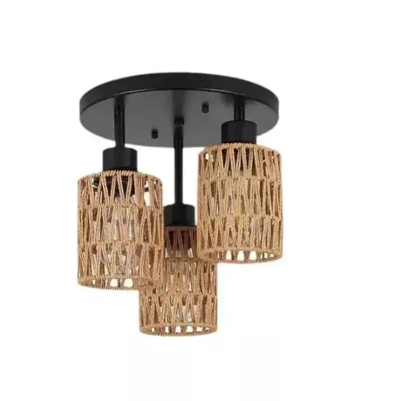 JOYINLED Handmade Rattan Ceiling Lamp Woven Boho Chandelier with E27 Socket Wicker Pendant Light for Bedroom Dining Hallway