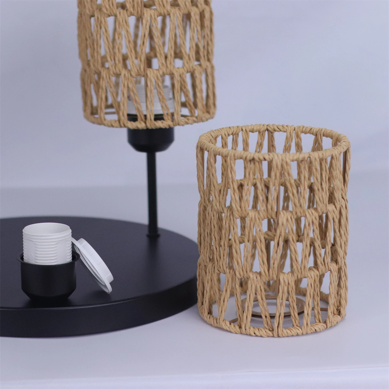 JOYINLED Handmade Rattan Ceiling Lamp Woven Boho Chandelier with E27 Socket Wicker Pendant Light for Bedroom Dining Hallway