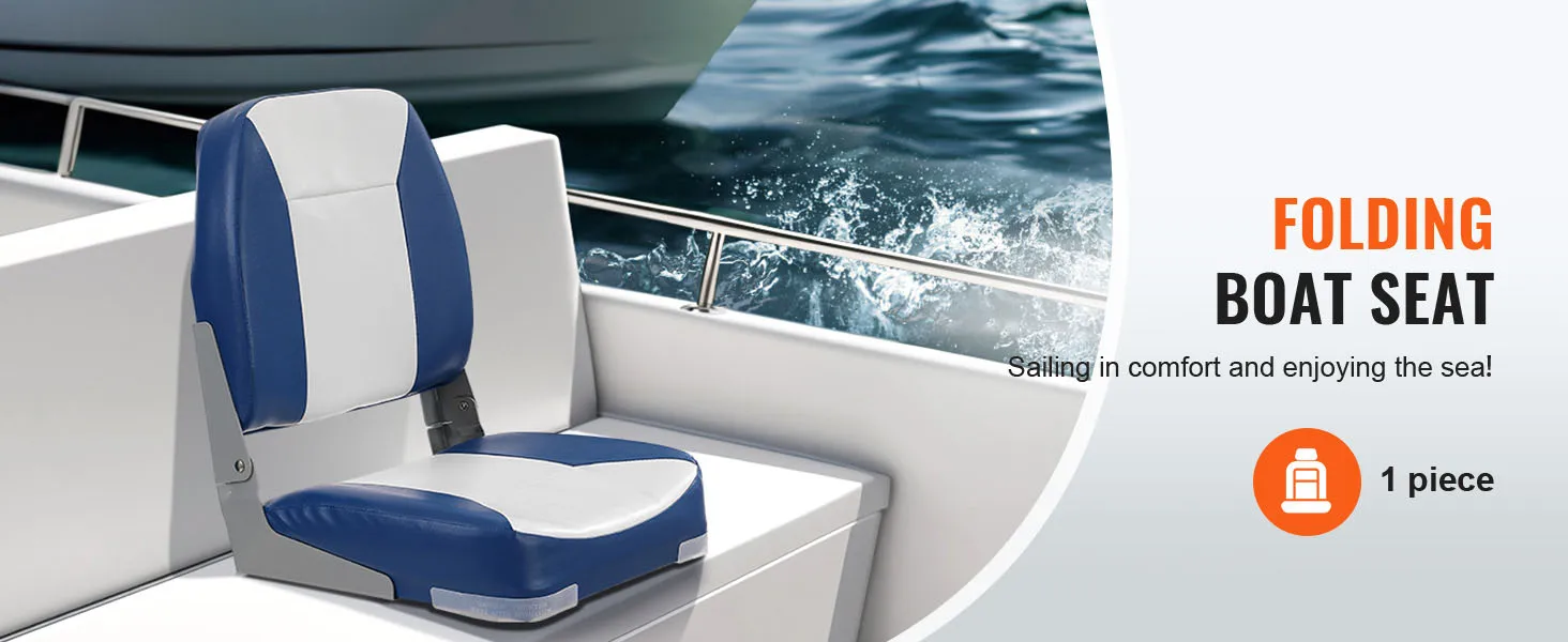 SucceBuy Boat Seat 18.9" Low Back Boat SeatFolding Boat Chair with Thickened Sponge Padding & Hinge Fold-Down Boat Captain Chair