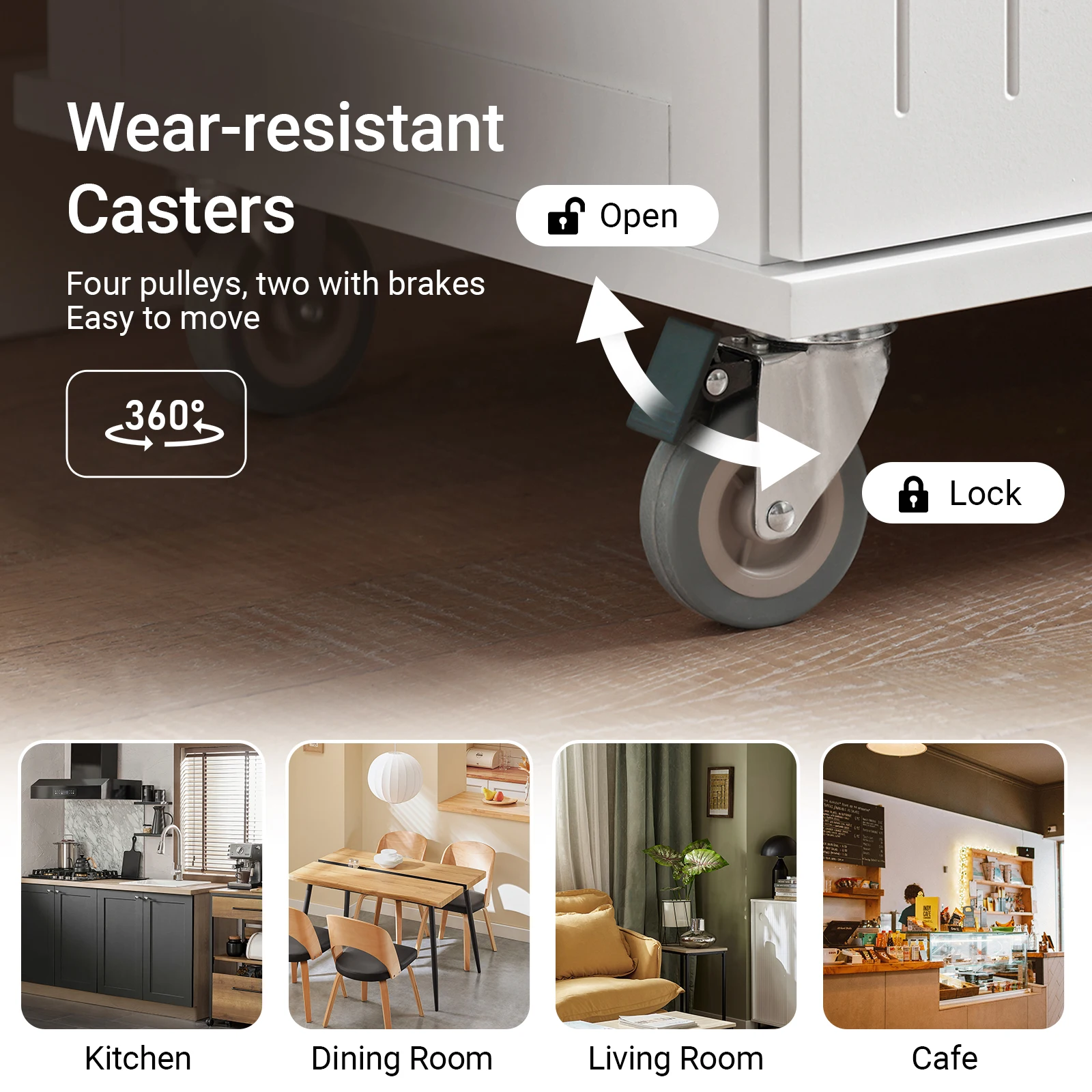 SoBuy FKW119-WN Kitchen Carts with Work plate serving trolley with Roller Trolley kitchen Kitchen Island Kitchens wardrobe White-Nature