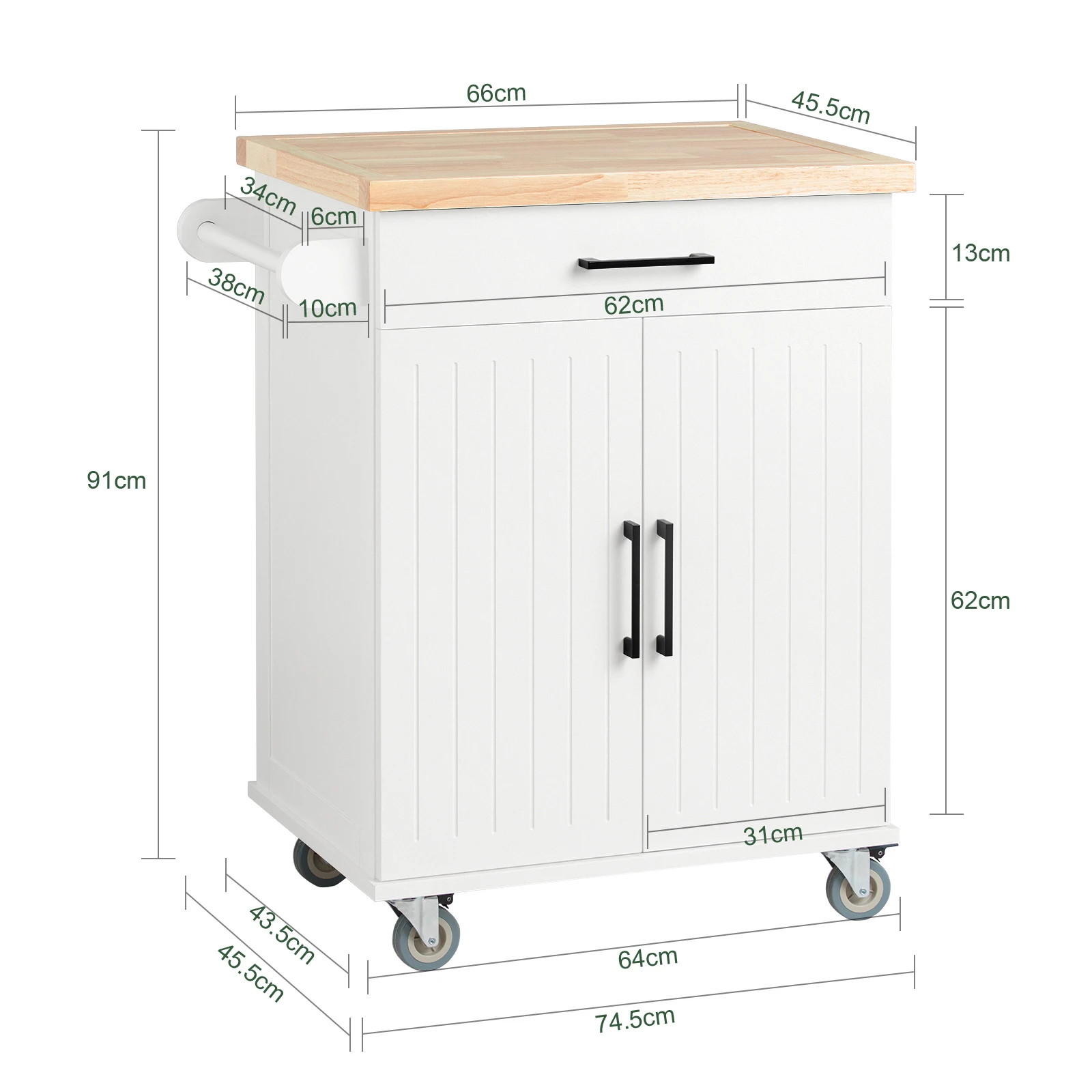 SoBuy FKW119-WN Kitchen Carts with Work plate serving trolley with Roller Trolley kitchen Kitchen Island Kitchens wardrobe White-Nature