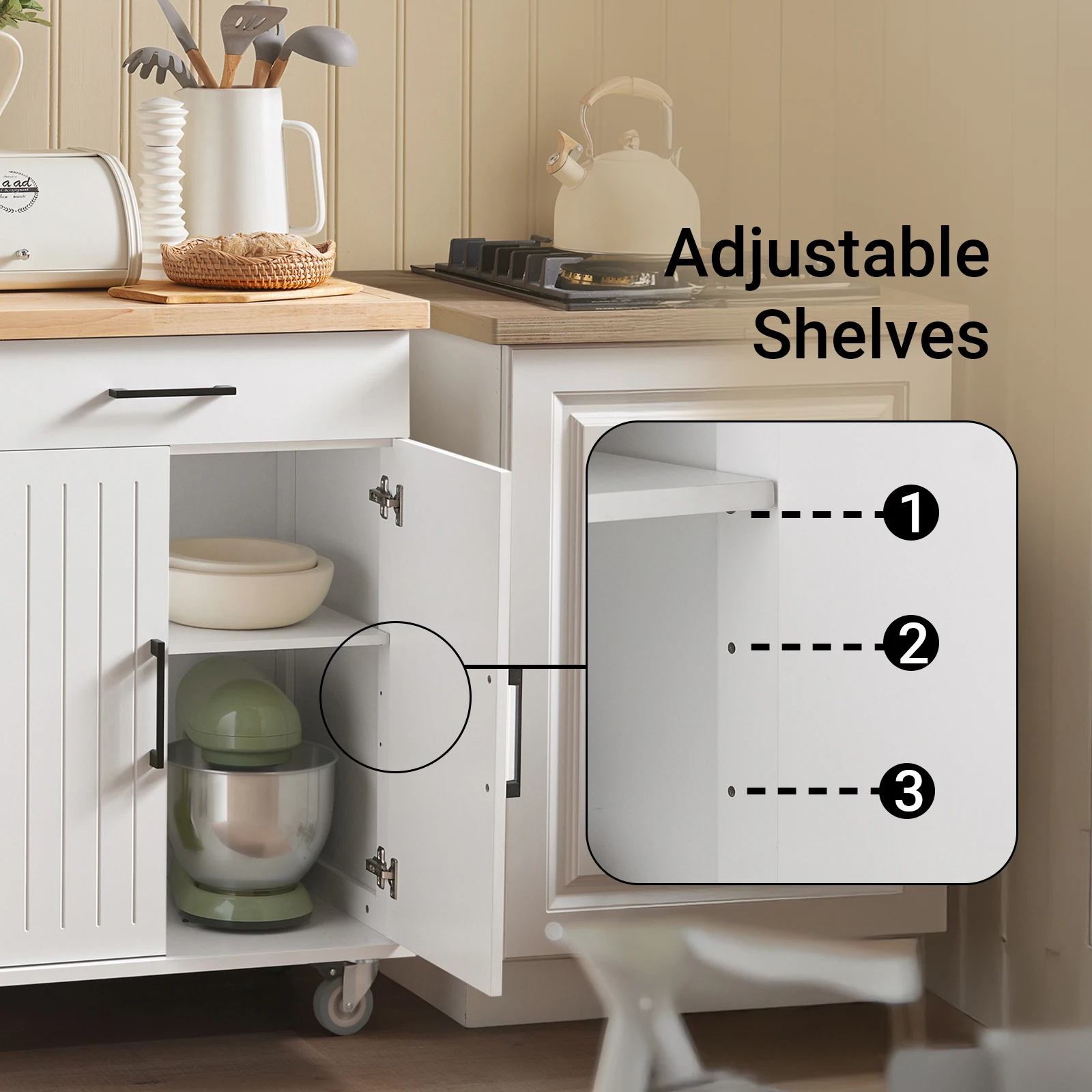 SoBuy FKW119-WN Kitchen Carts with Work plate serving trolley with Roller Trolley kitchen Kitchen Island Kitchens wardrobe White-Nature