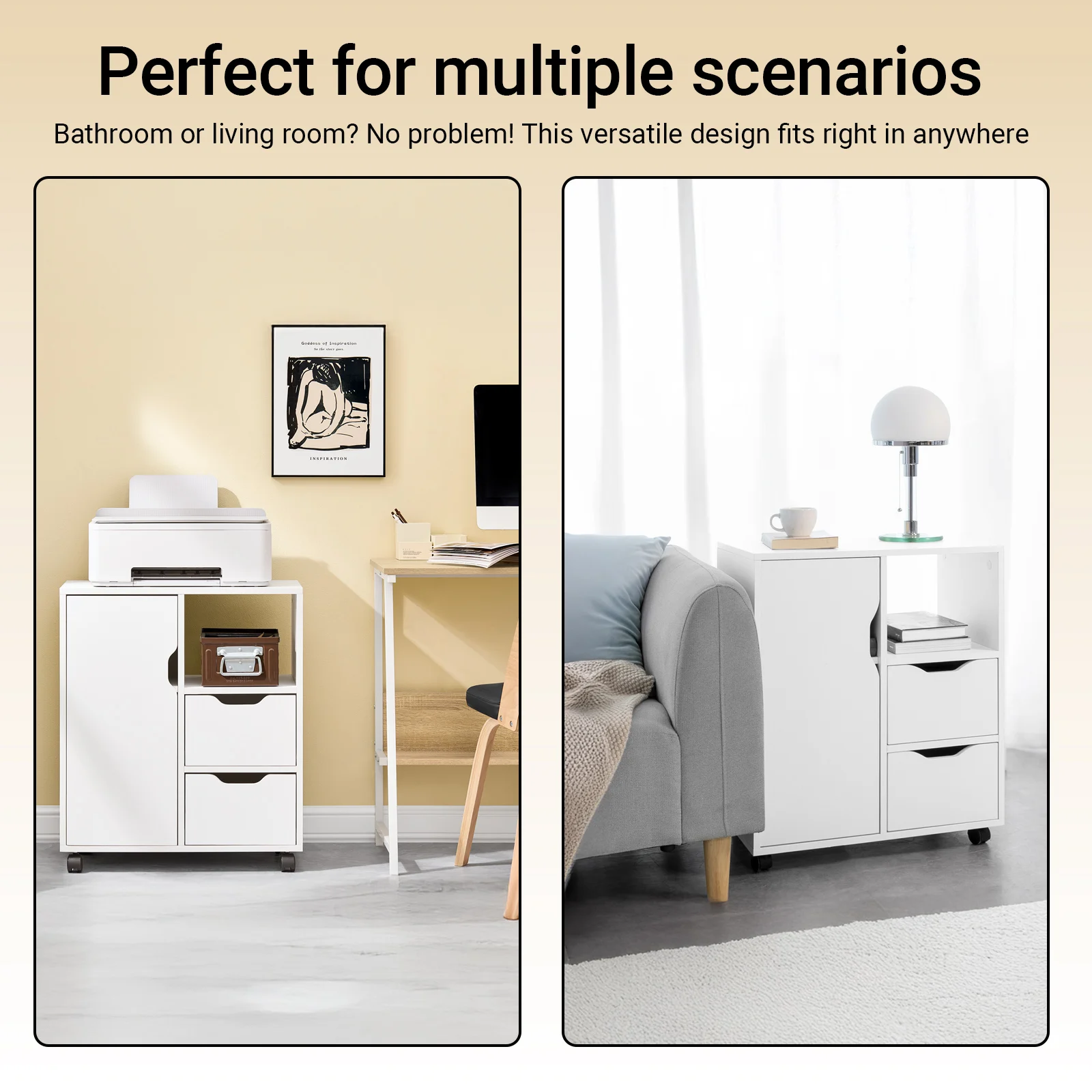 Sobuy Fbt105-W Printer Cart with 2 Drawers & 1 Door File Cabinet Rolling Container Office Cart Side Cart Office Container White