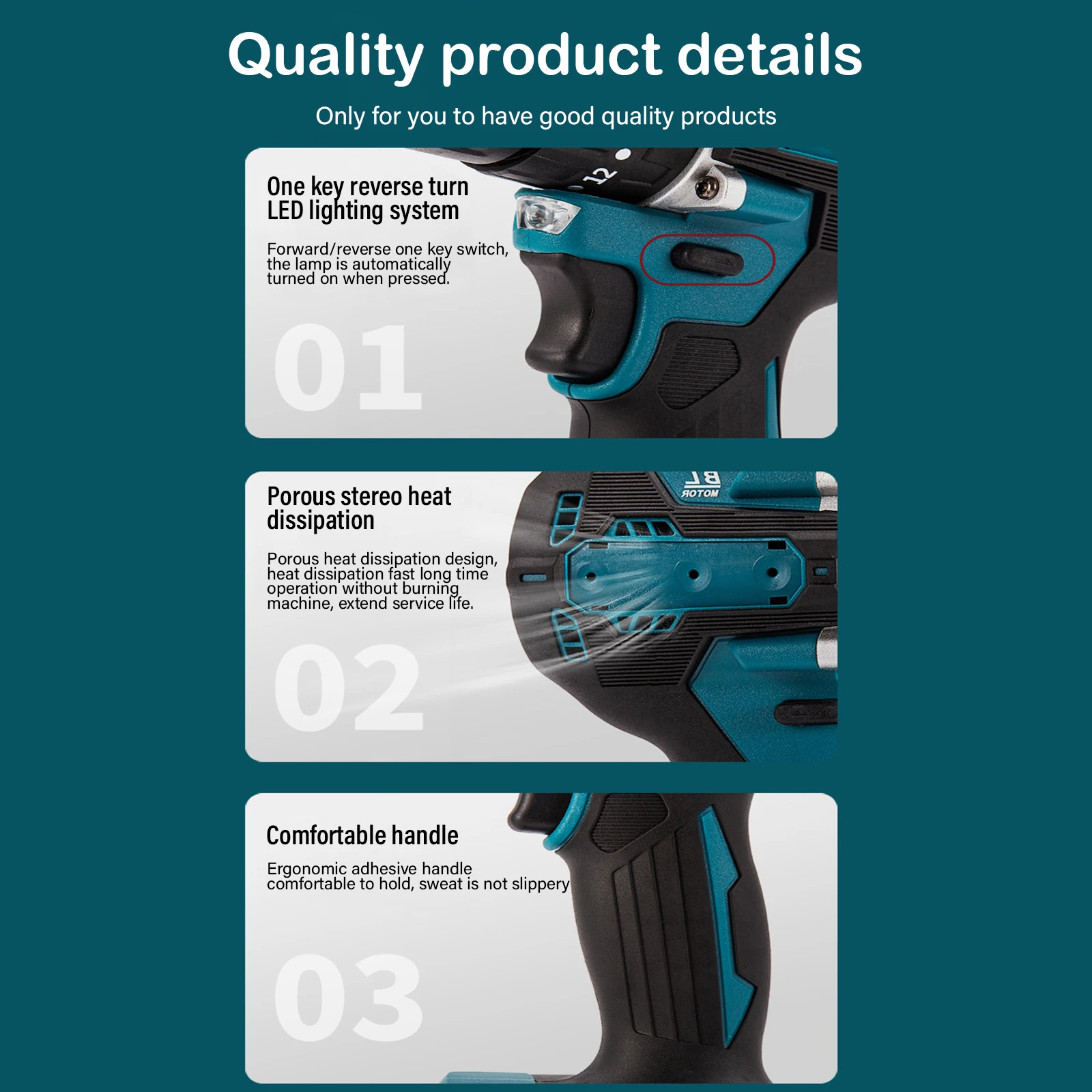 Brushless Electric Impact Drill 40Nm 2200RPM Cordless Screwdriver Power Tool Compatible with Makita 18V Battery With Impact Mode