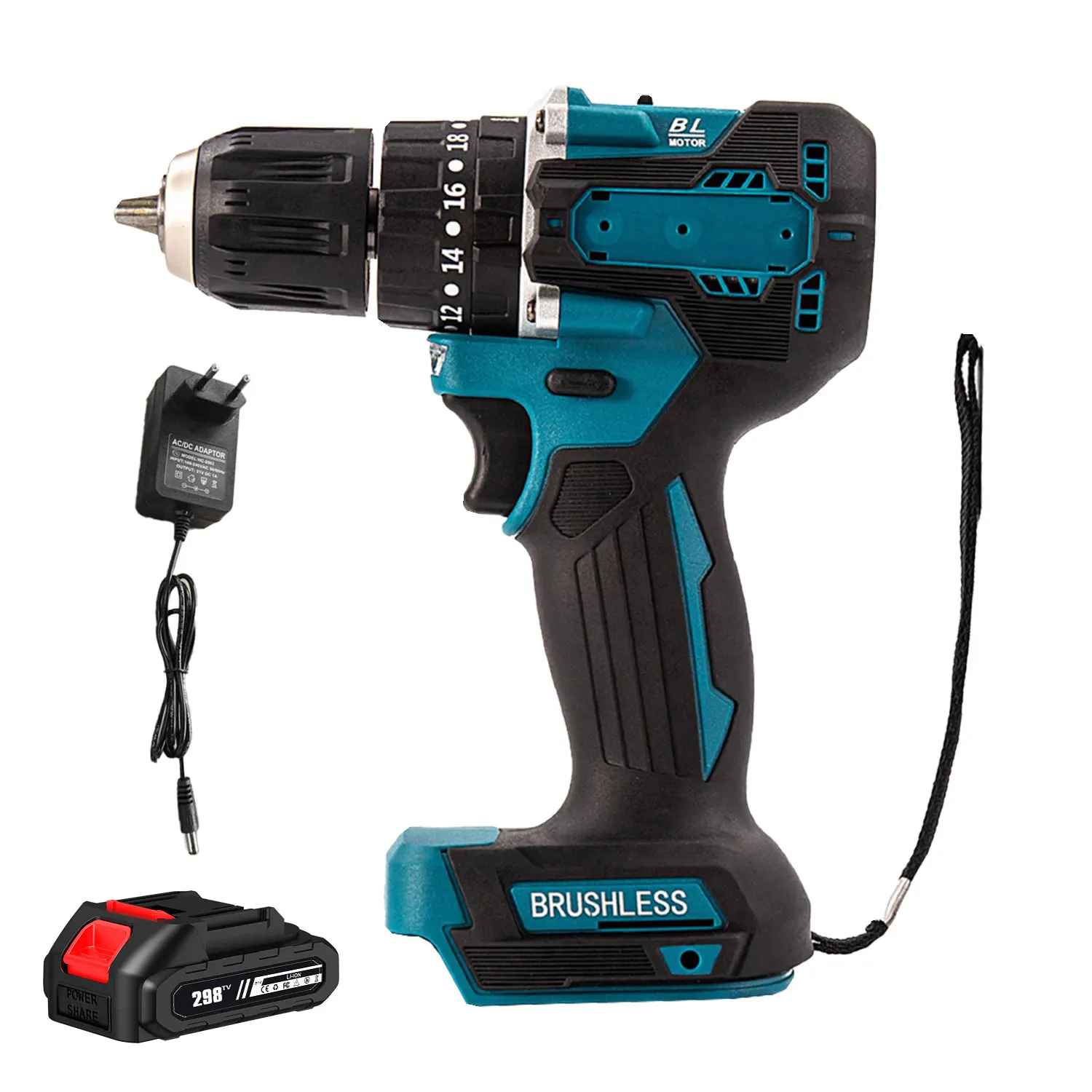 Brushless Electric Impact Drill 40Nm 2200RPM Cordless Screwdriver Power Tool Compatible with Makita 18V Battery With Impact Mode