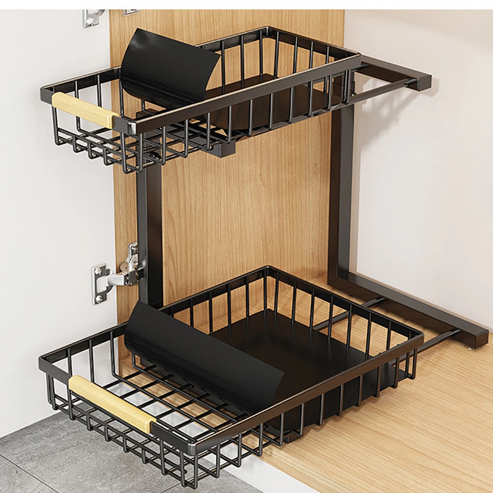 2 Tier Under Sink Organizer Sliding Cabinet Basket Storage Rack Pull-out Finishing Seasoning Bathroom Kitchen Organizer