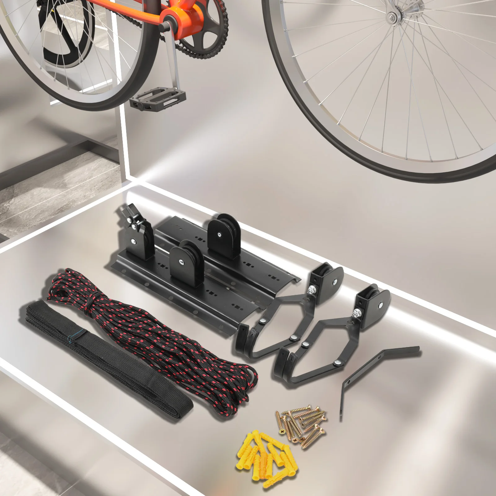 60KG Ceiling Mounted Cycle Bicycle Lift Holder Bike Lift Ceiling Hoist Wall Mount Rack Bike Hooks Hanging Pulley System