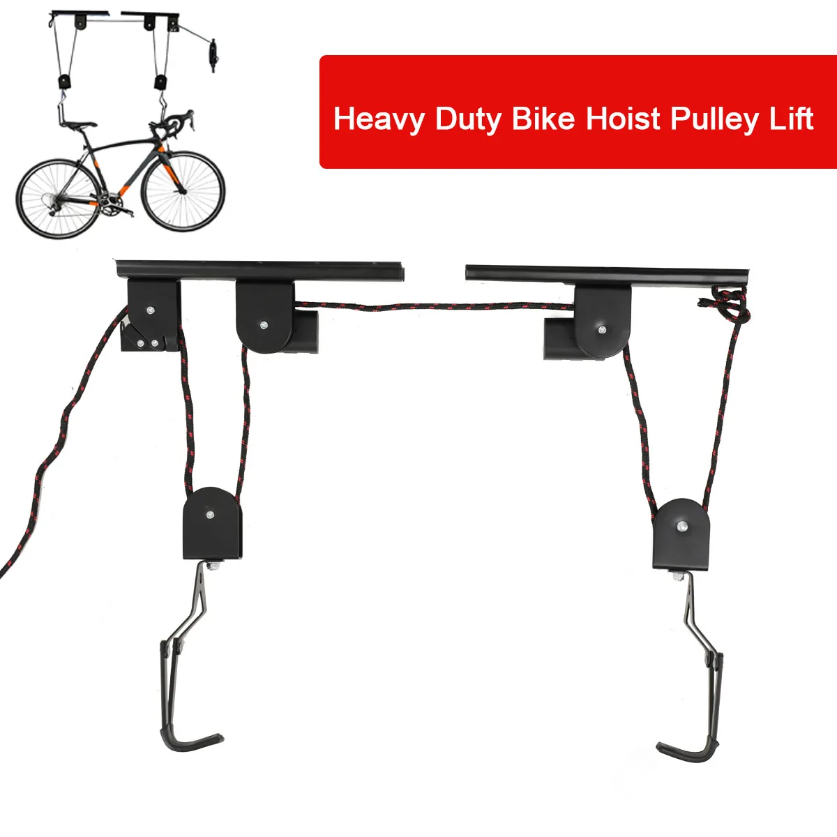 60KG Ceiling Mounted Cycle Bicycle Lift Holder Bike Lift Ceiling Hoist Wall Mount Rack Bike Hooks Hanging Pulley System