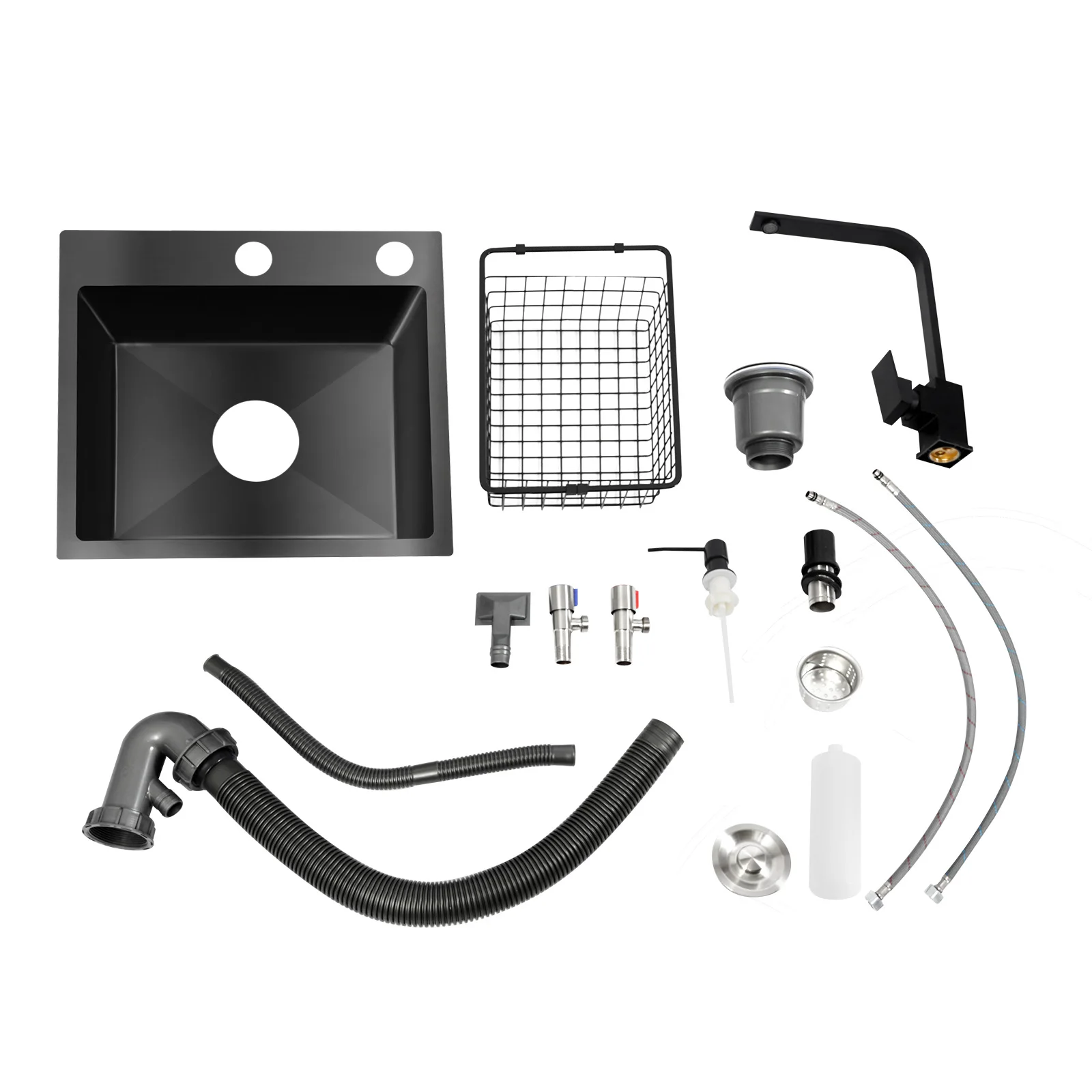 45x40cm 201 Stainless Steel Large Capacity Kitchen Sink Stainless Steel rustproof Sink Faucet with Drains Black