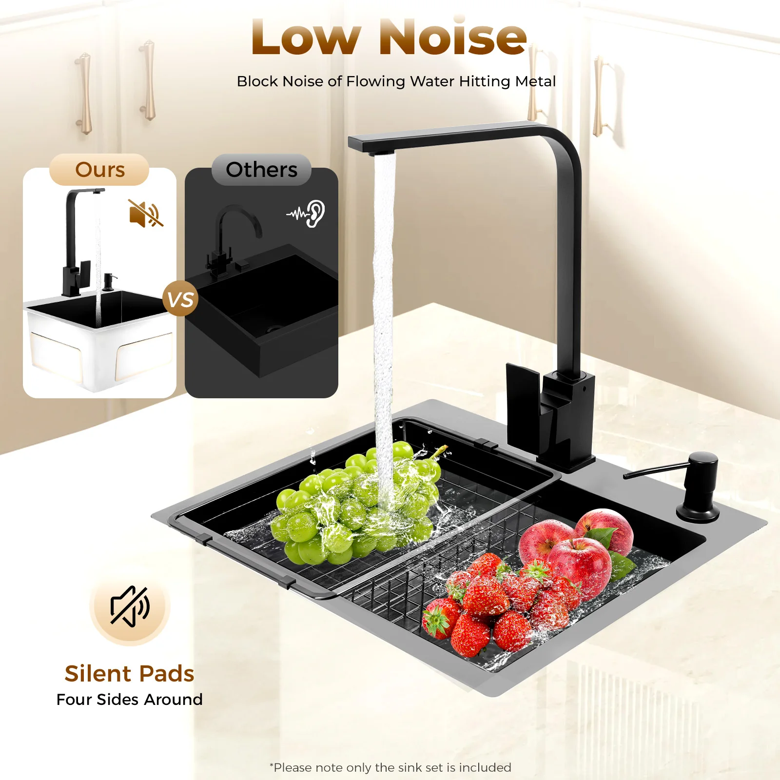 45x40cm 201 Stainless Steel Large Capacity Kitchen Sink Stainless Steel rustproof Sink Faucet with Drains Black