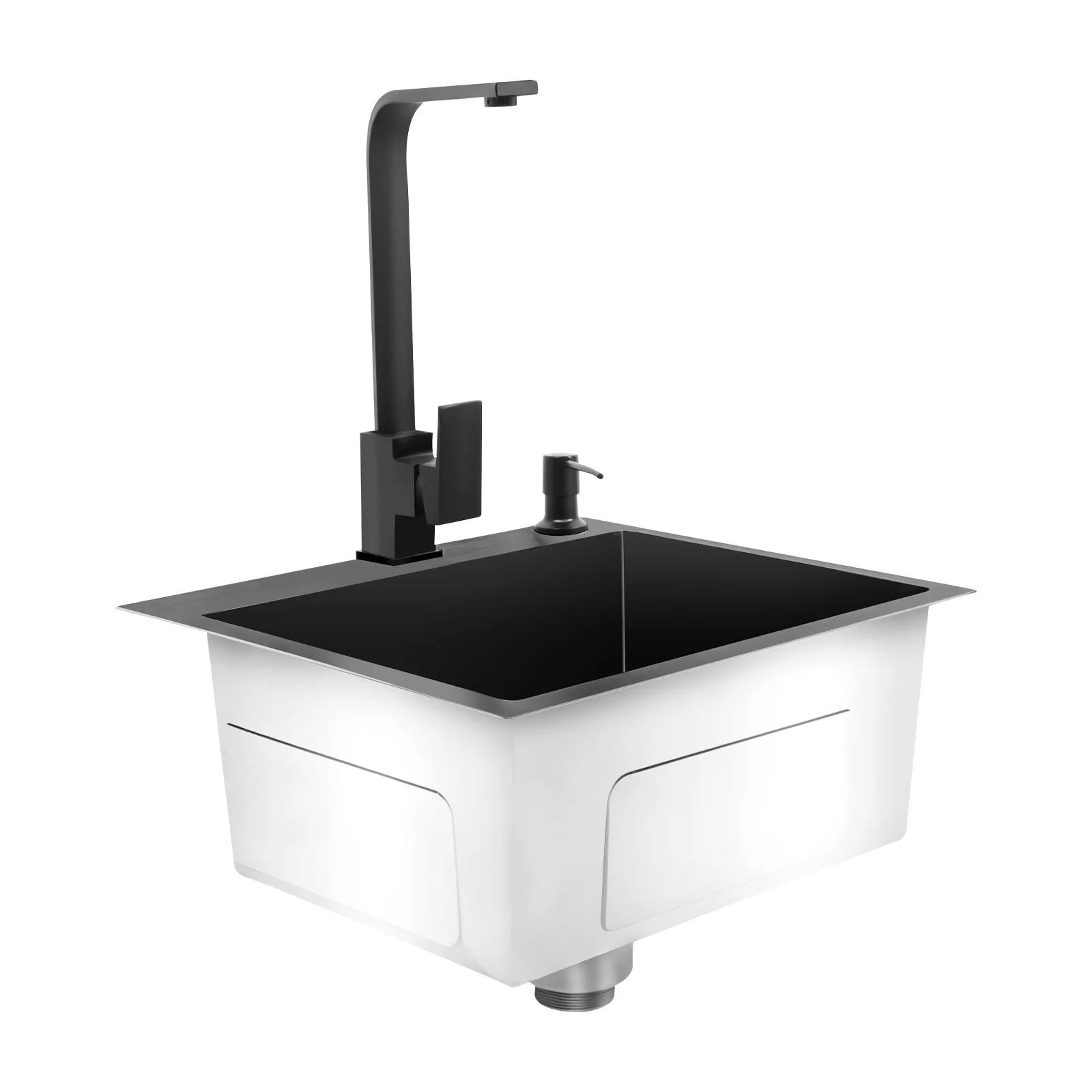 45x40cm 201 Stainless Steel Large Capacity Kitchen Sink Stainless Steel rustproof Sink Faucet with Drains Black