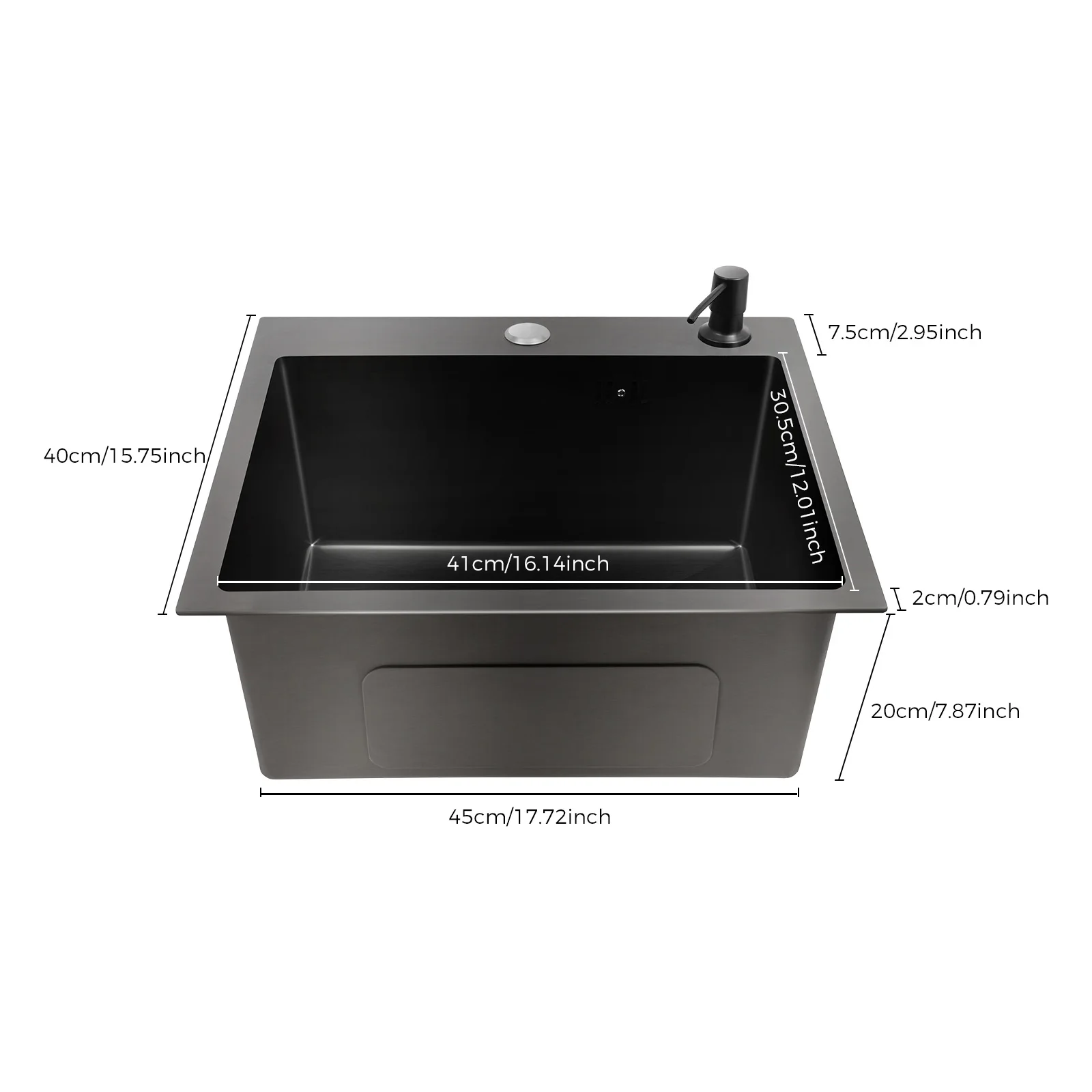 45x40cm 201 Stainless Steel Large Capacity Kitchen Sink Stainless Steel rustproof Sink Faucet with Drains Black