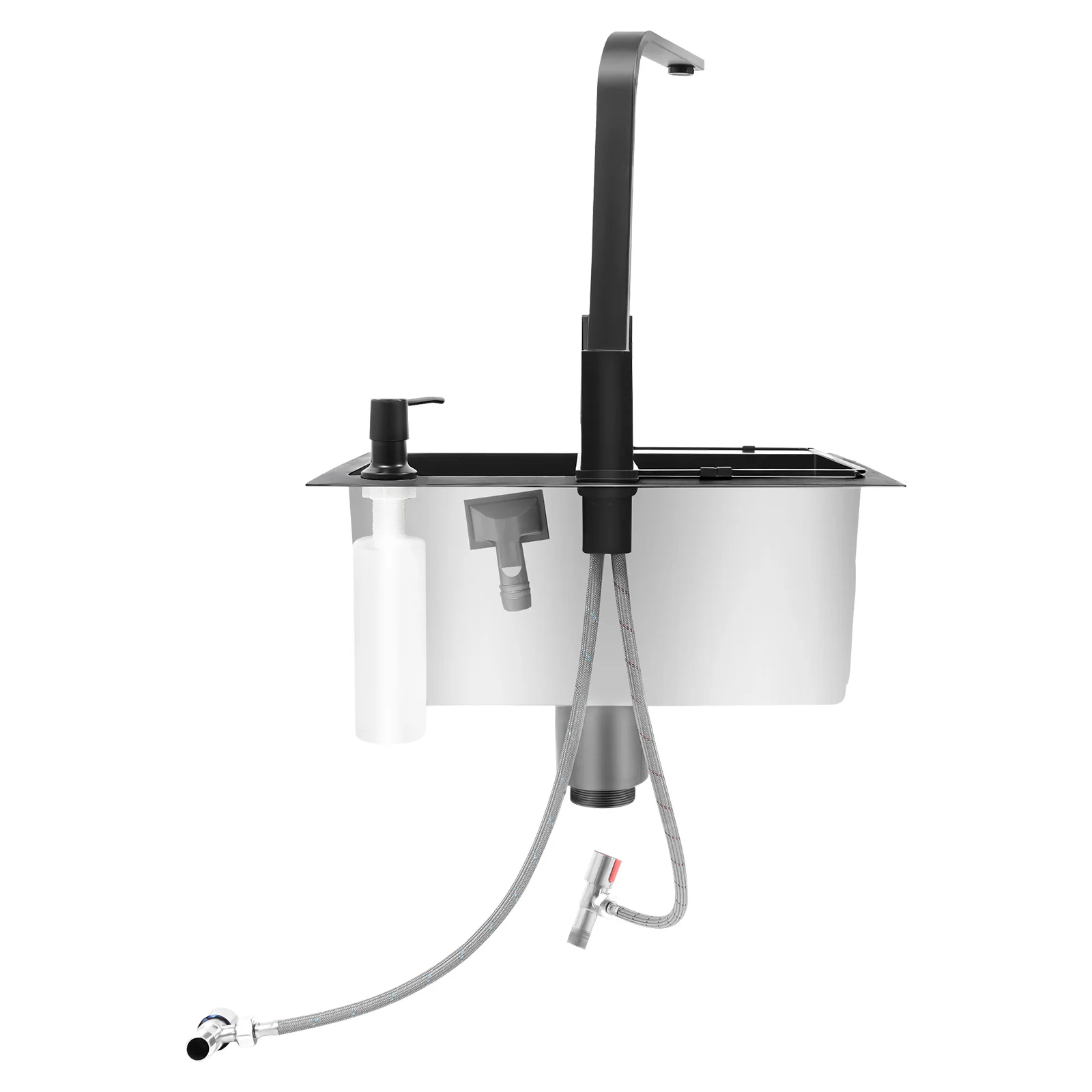 45x40cm 201 Stainless Steel Large Capacity Kitchen Sink Stainless Steel rustproof Sink Faucet with Drains Black