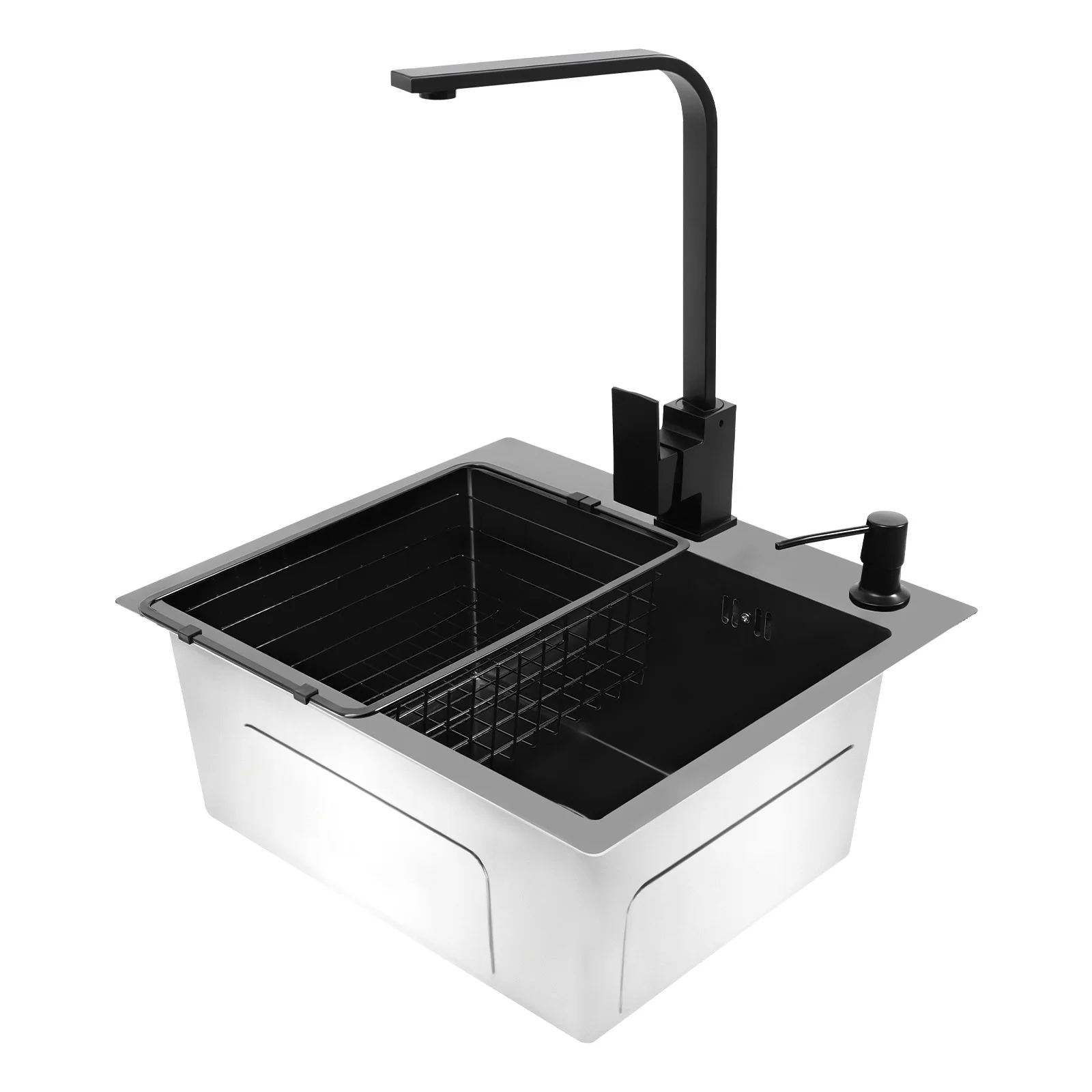 45x40cm 201 Stainless Steel Large Capacity Kitchen Sink Stainless Steel rustproof Sink Faucet with Drains Black