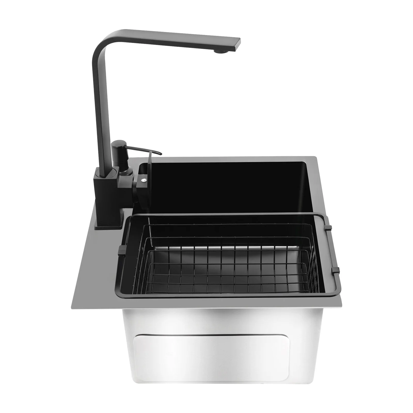 45x40cm 201 Stainless Steel Large Capacity Kitchen Sink Stainless Steel rustproof Sink Faucet with Drains Black