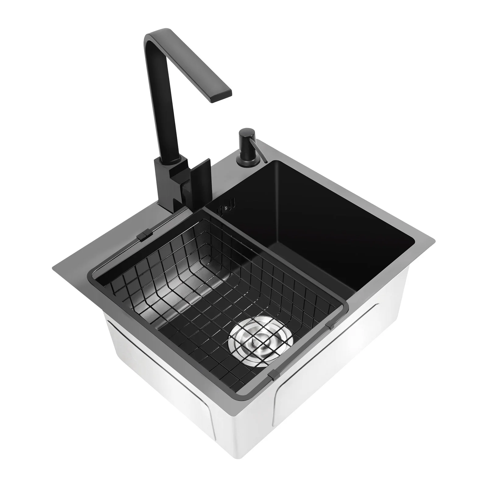 45x40cm 201 Stainless Steel Large Capacity Kitchen Sink Stainless Steel rustproof Sink Faucet with Drains Black