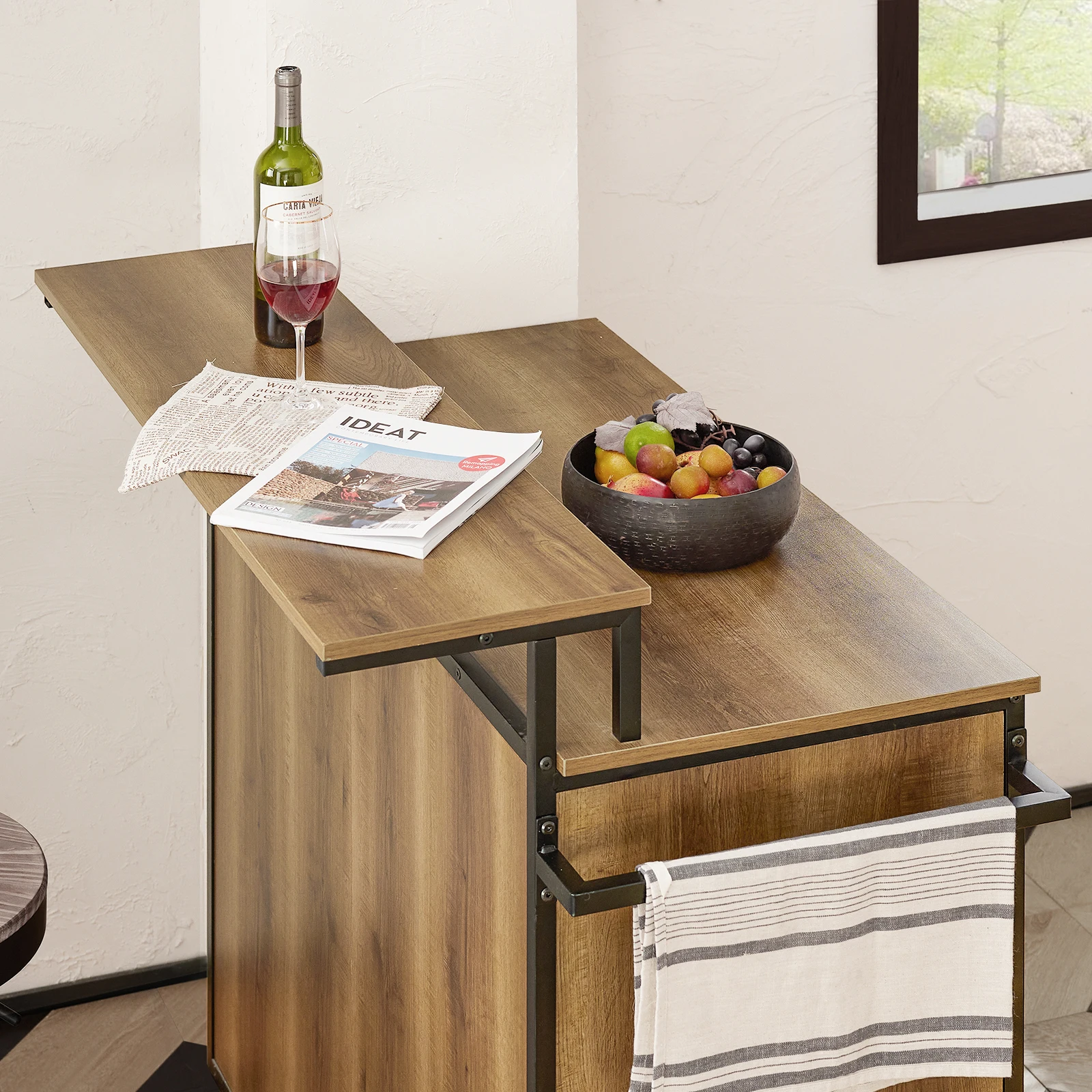 Sobuy Knl02-Pf Design Kitchen Cart with Countertop Kitchen Island with Doors and Drawers Sideboard on Wheels Kitchen Trolley