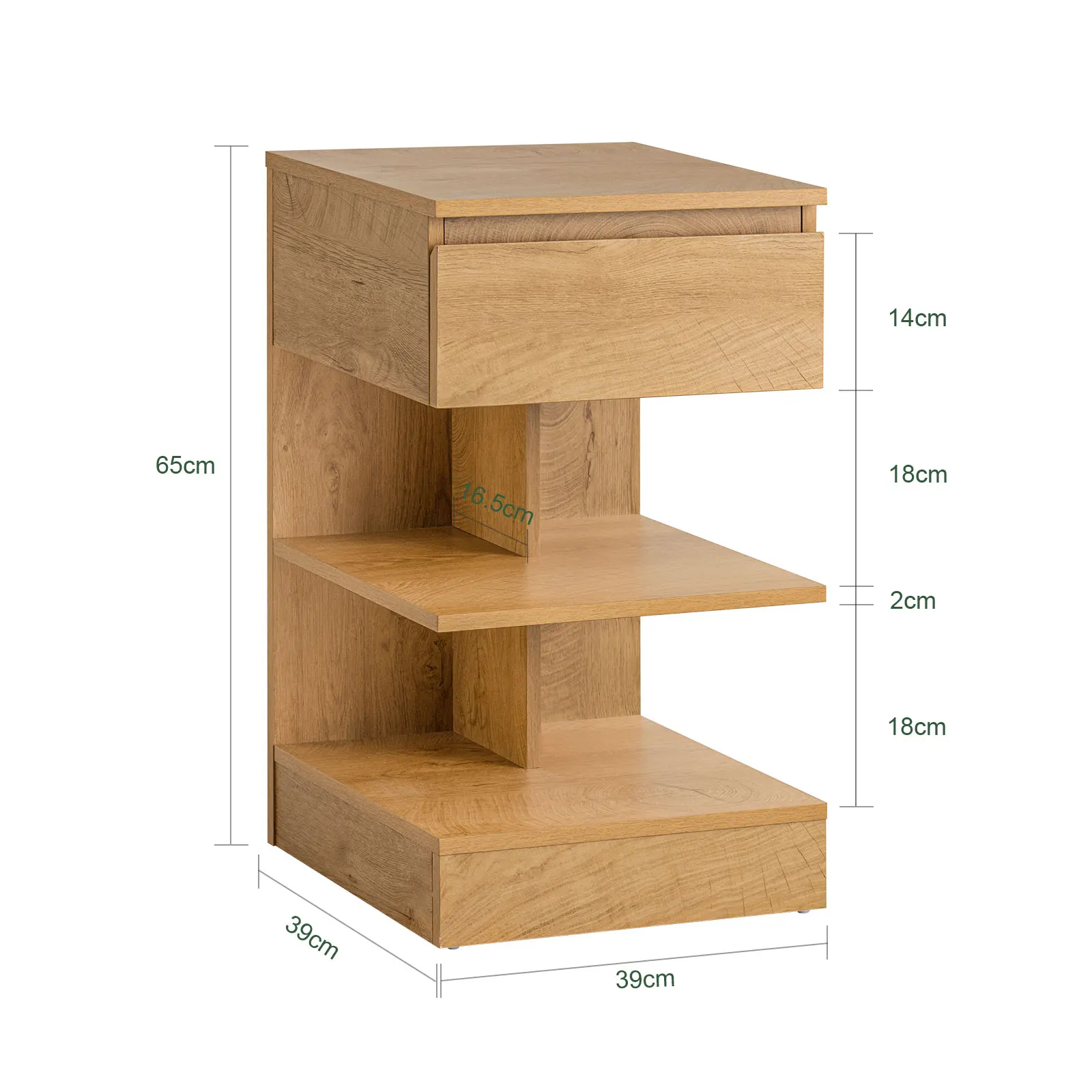 SoBuy FBT49 side table, bedside table, nightstand dresser with 1 drawer and 3 shelves, natural color, WDH approx. 39x65x39cm