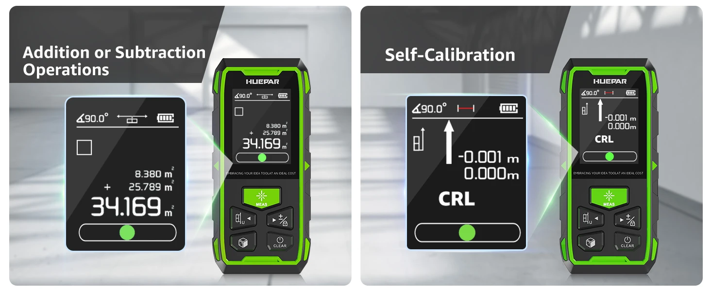 Huepar BLM-100G Dual Laser Rangefinder 200M Green Beam Laser Measure Meter Unit High Accuracy Measurement Tool & LCD Backlit