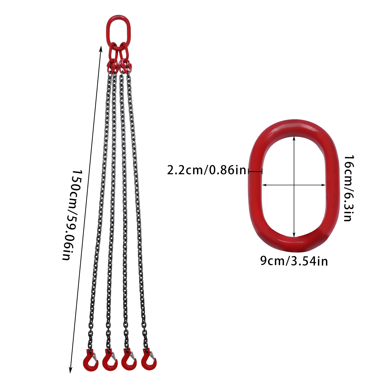 1.5m X 4 Root 8mm Chain Sling, 5T Lift Chain with Steel Grab Hook for Constructions