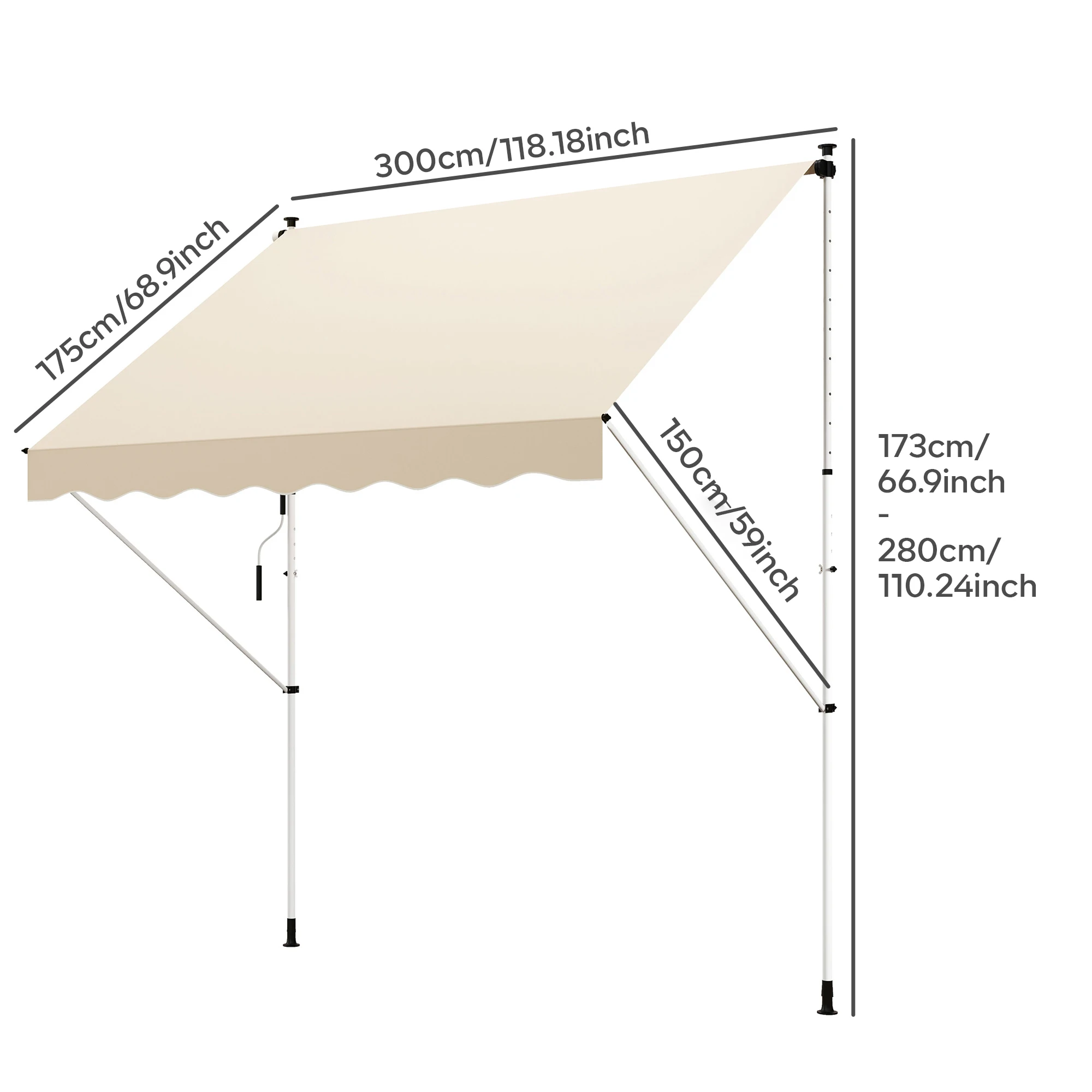 Aluminum pincer stand with handle, adjustable height, Polyester, for Beige balcony garden terrace