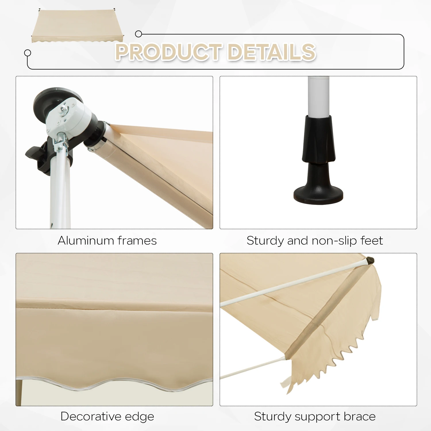 Aluminum pincer stand with handle, adjustable height, Polyester, for Beige balcony garden terrace