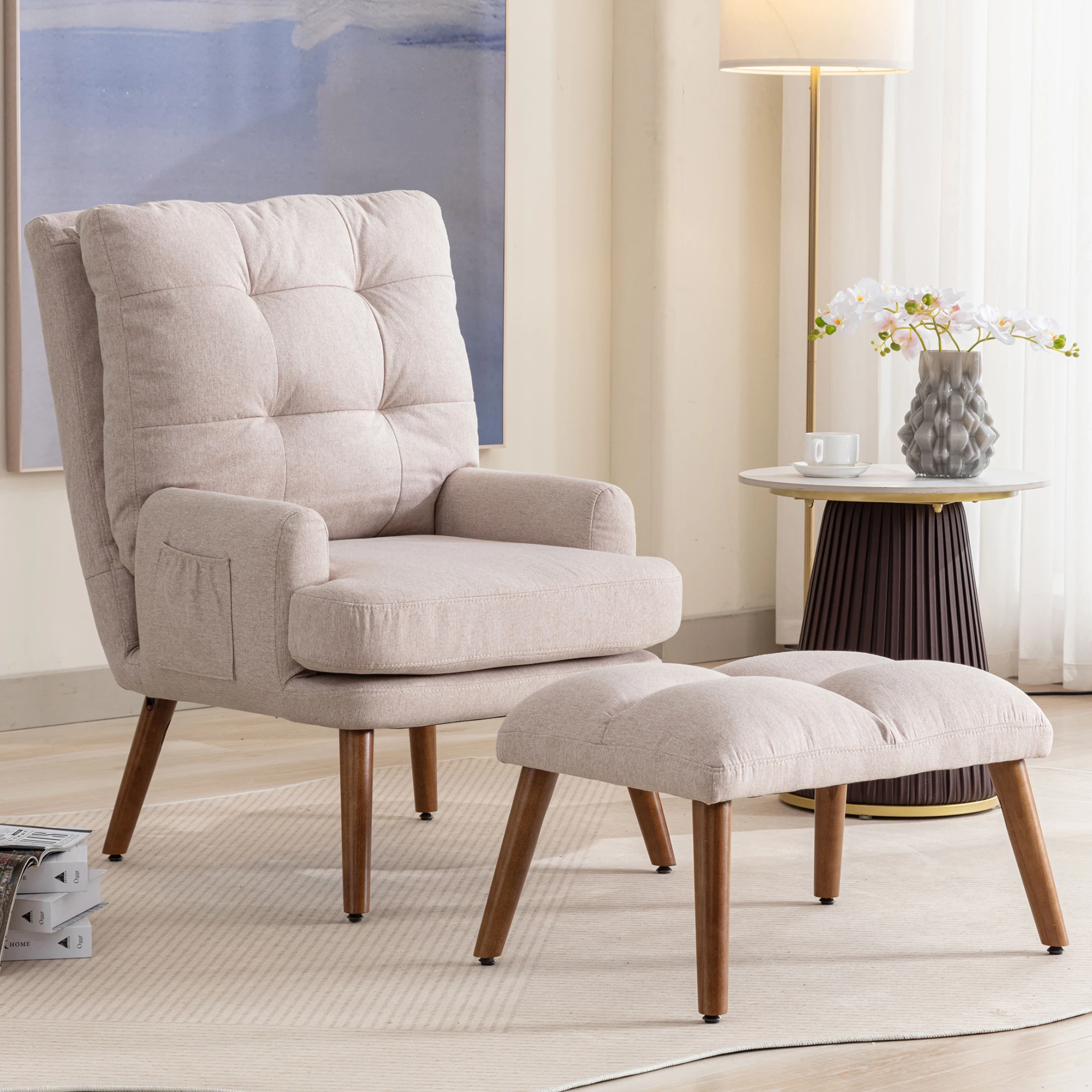 Lounge Chair With Footrest, Backrest 5-stage Adjustable, Tiltable, Chair With Side Shelf Lazy Sofa