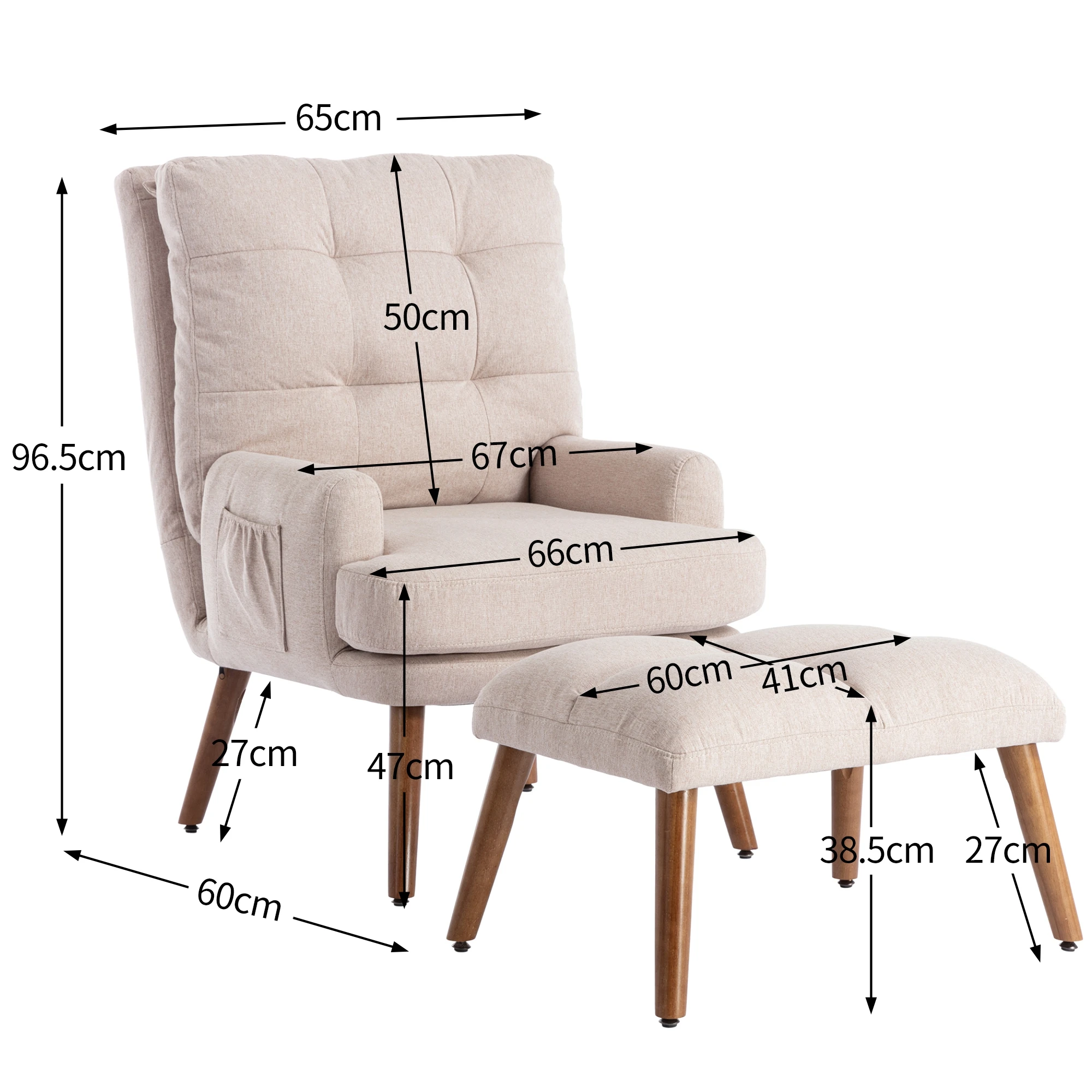 Lounge Chair With Footrest, Backrest 5-stage Adjustable, Tiltable, Chair With Side Shelf Lazy Sofa