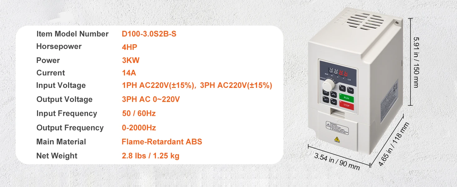 SucceBuy VFD Inverter 3KW/4KW/5.5KW Variable Frequency Drive 50/60Hz Input 0-2000Hz Output VFD for Spindle Motor Speed Control