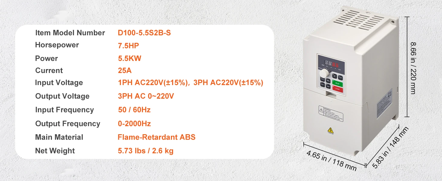 SucceBuy VFD Inverter 3KW/4KW/5.5KW Variable Frequency Drive 50/60Hz Input 0-2000Hz Output VFD for Spindle Motor Speed Control