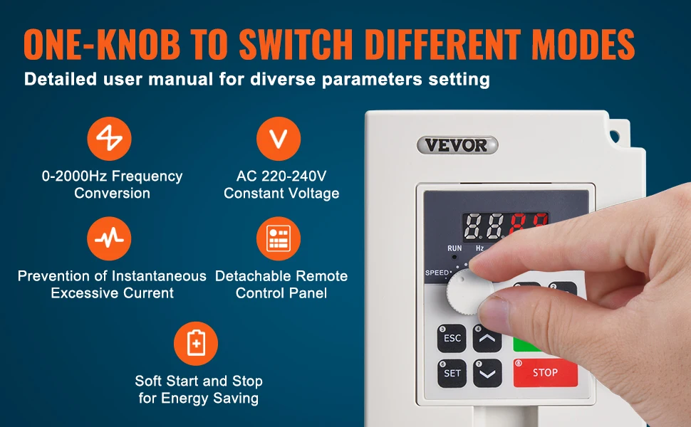 SucceBuy VFD Inverter 3KW/4KW/5.5KW Variable Frequency Drive 50/60Hz Input 0-2000Hz Output VFD for Spindle Motor Speed Control