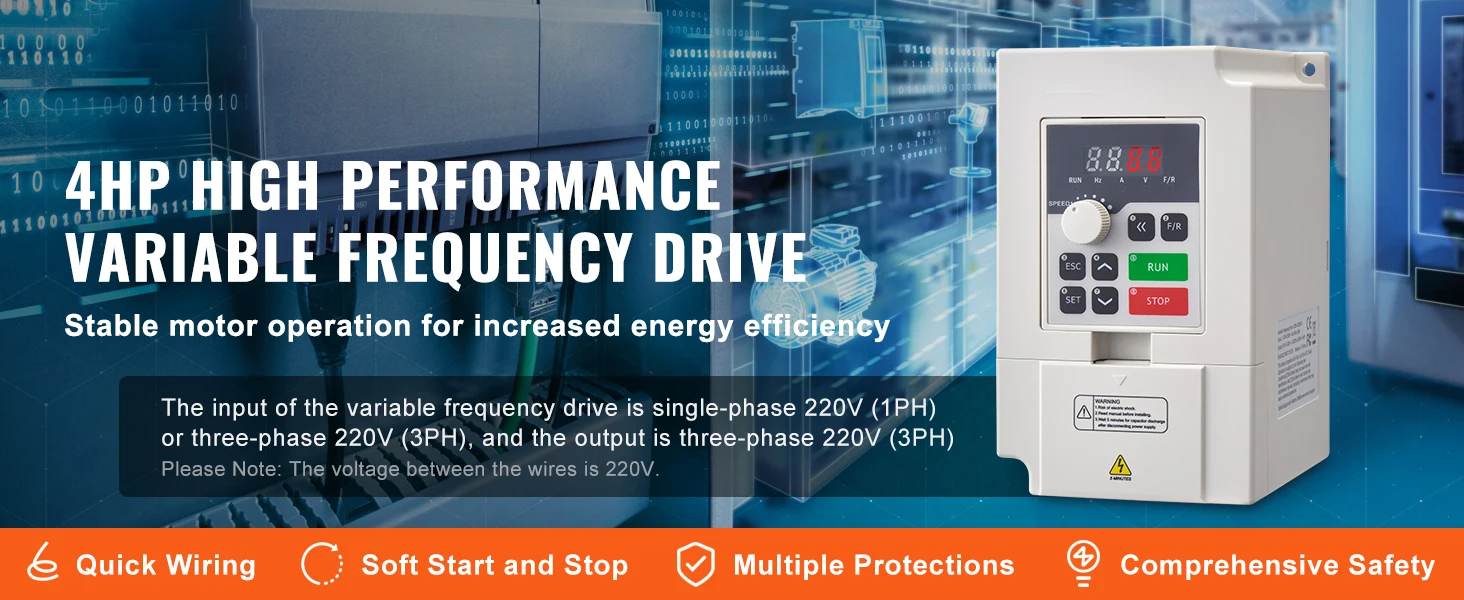 SucceBuy VFD Inverter 3KW/4KW/5.5KW Variable Frequency Drive 50/60Hz Input 0-2000Hz Output VFD for Spindle Motor Speed Control