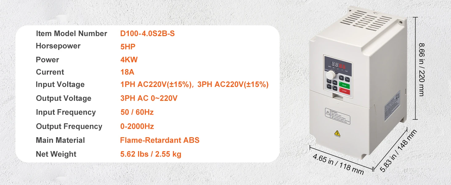 SucceBuy VFD Inverter 3KW/4KW/5.5KW Variable Frequency Drive 50/60Hz Input 0-2000Hz Output VFD for Spindle Motor Speed Control