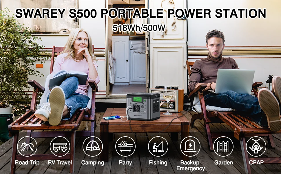 500W(Peak 1000W) Power Station Solar Generator Emergency Power Charger Power Bank Backup Battery for Outdoor Camping,Home Energy
