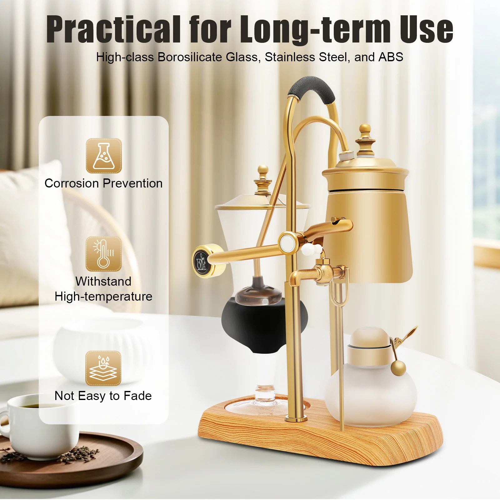 400ml Belgium Royal Family Balance Syphon Unique Gravity Vintage Coffee Maker Vacuum Brewing System Luxury Set Gold