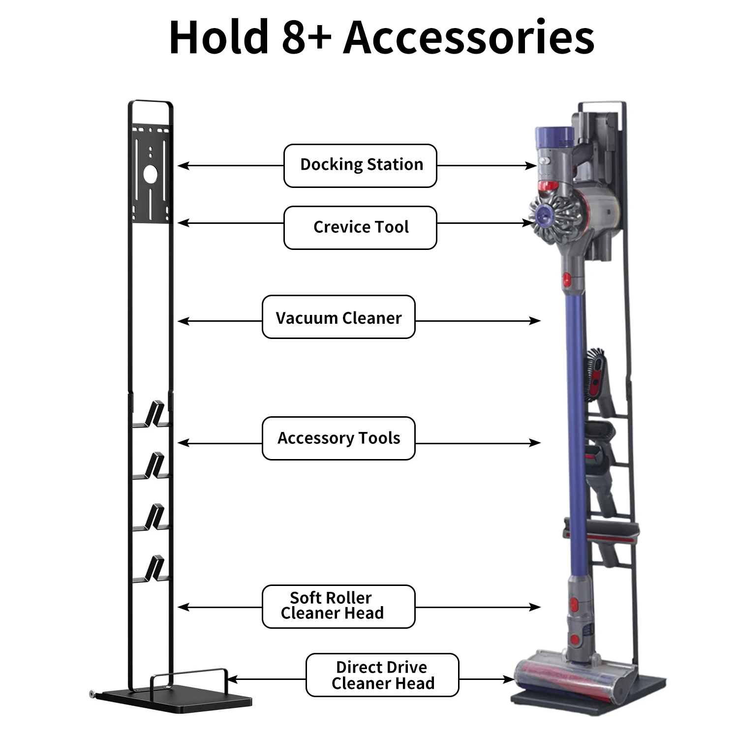 Freestanding Vacuum Cleaner Holder Rack for Dyson V15 V12 V11 V10 V8 V7 V6 Organizer DC58/DC59/DC62 etc No Drilling Metal Stand