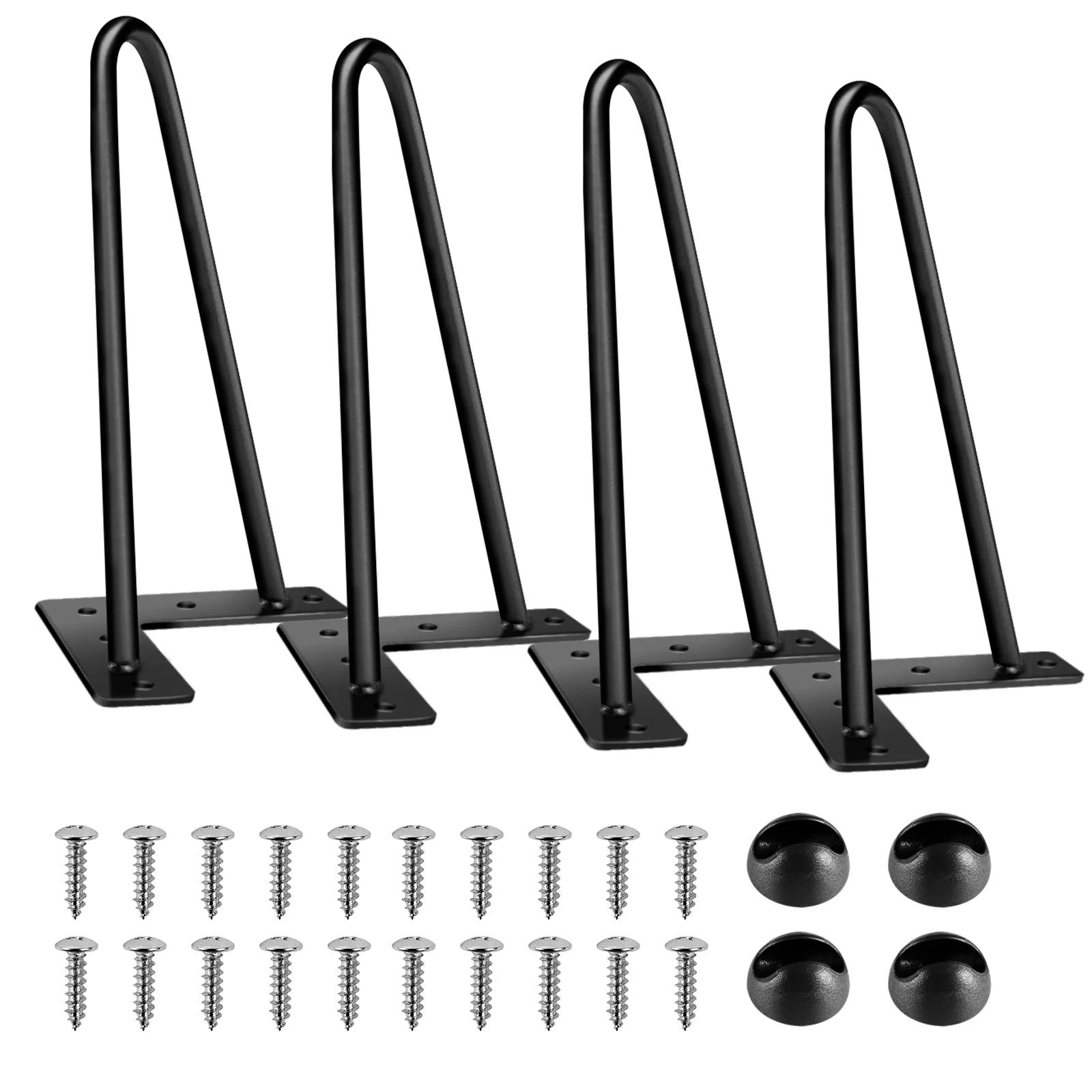 Black Industrial Metal Hairpin Table Legs - 12 Inch, 30cm DIY Heavy Duty Set of 4 with Screws and Floor Protector Feet