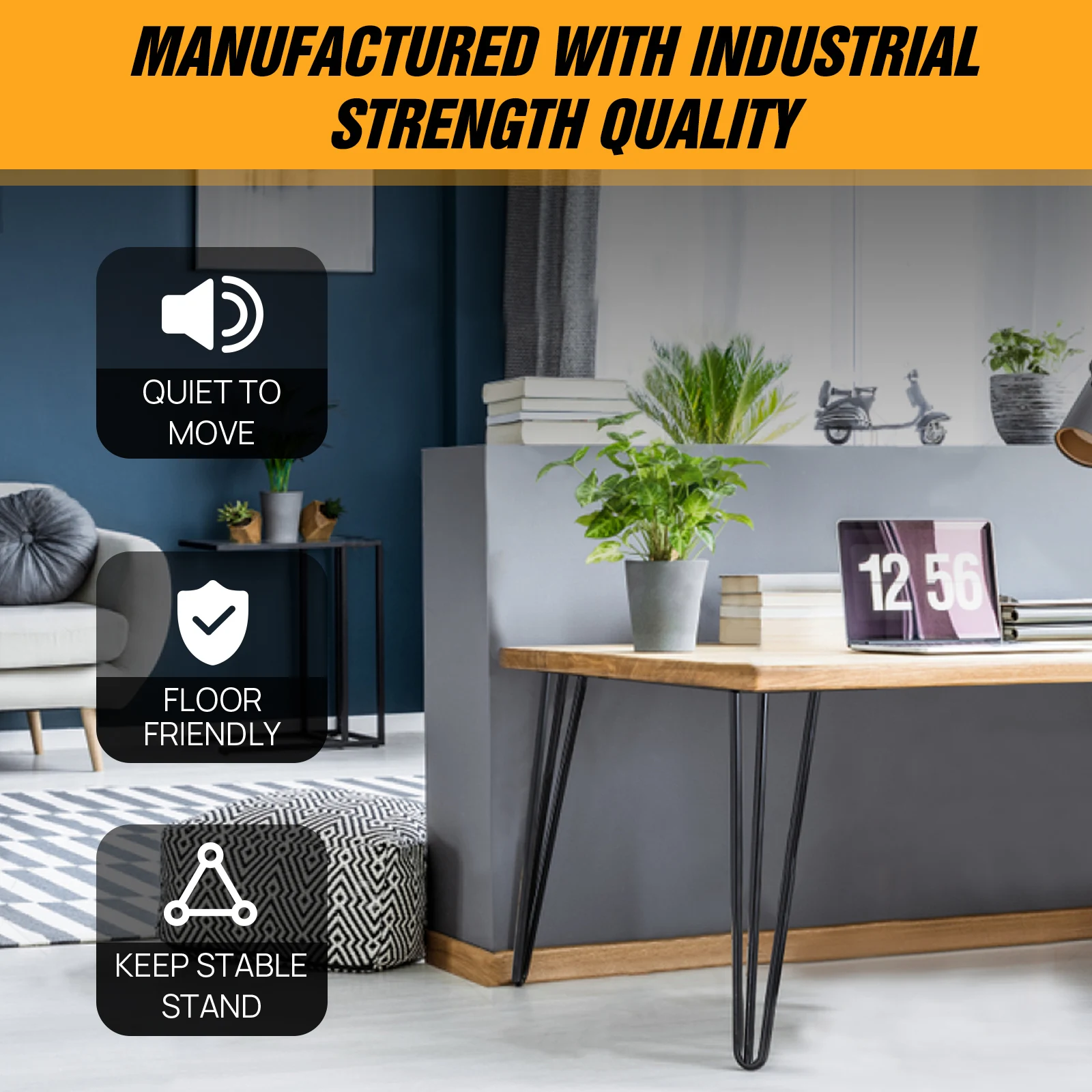 Black Industrial Metal Hairpin Table Legs - 12 Inch, 30cm DIY Heavy Duty Set of 4 with Screws and Floor Protector Feet