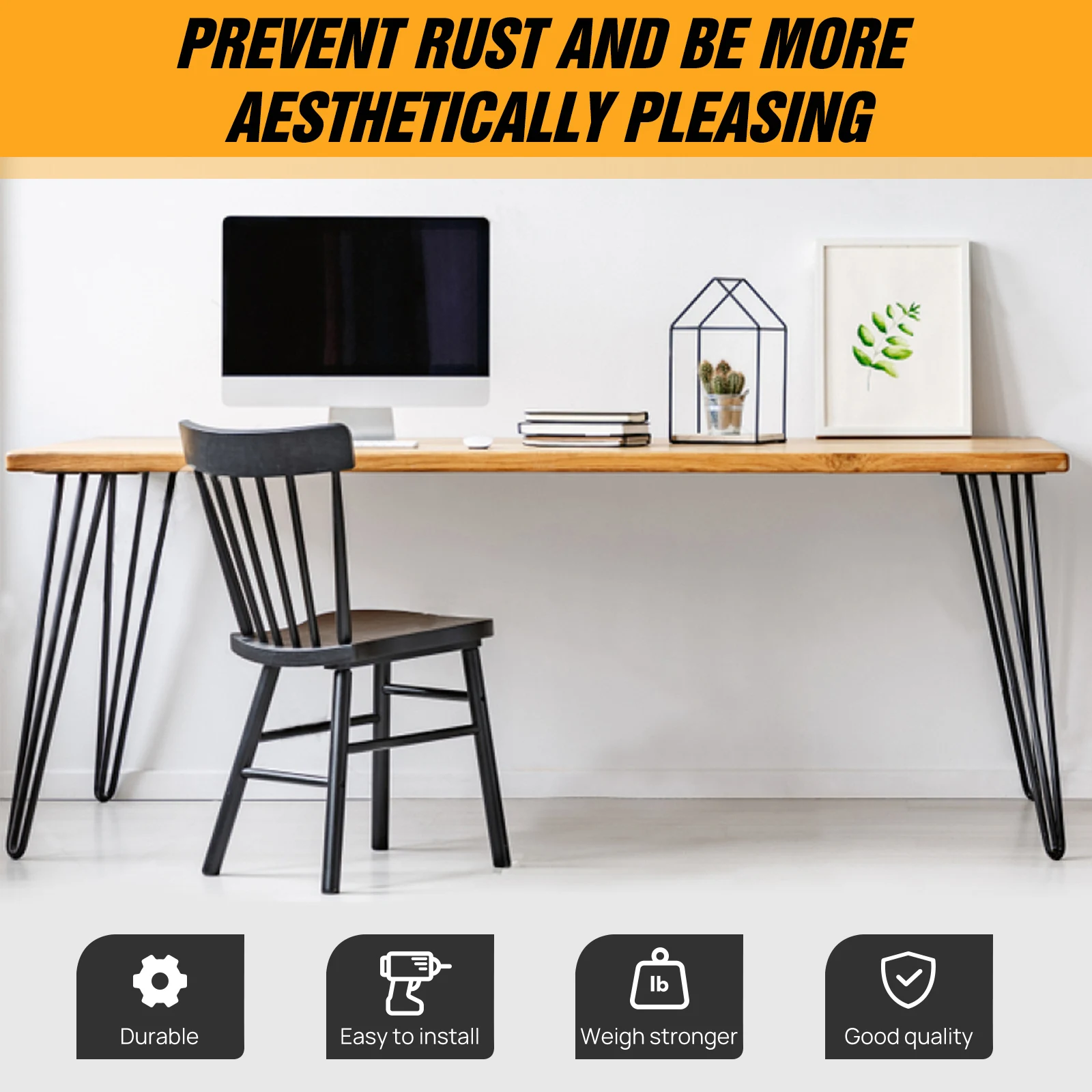 Black Industrial Metal Hairpin Table Legs - 12 Inch, 30cm DIY Heavy Duty Set of 4 with Screws and Floor Protector Feet