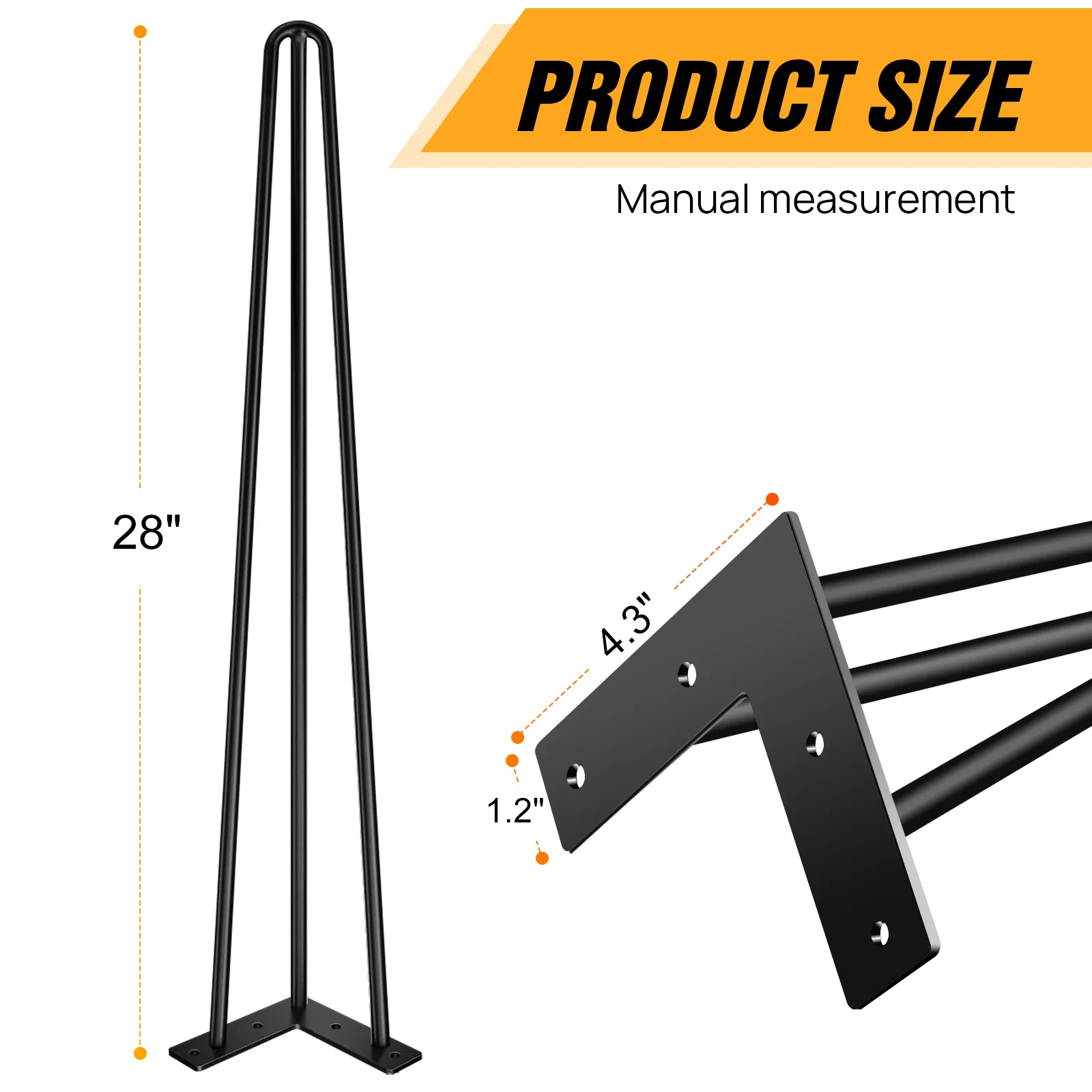 Black Industrial Metal Hairpin Table Legs - 12 Inch, 30cm DIY Heavy Duty Set of 4 with Screws and Floor Protector Feet