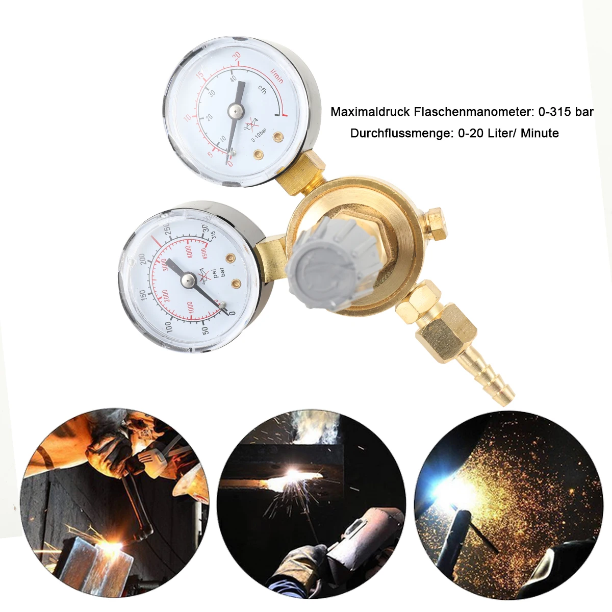 Argon CO2 Gauges Pressure Reducer Mig Flow Meter Control Valve Dual Gauge Welding Regulator