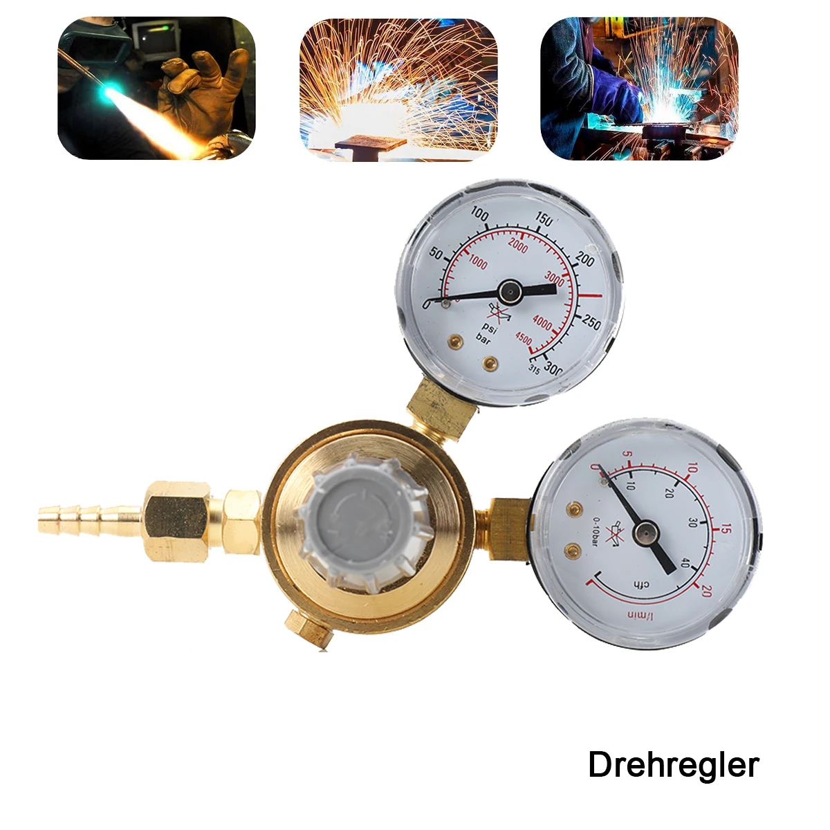 Argon CO2 Gauges Pressure Reducer Mig Flow Meter Control Valve Dual Gauge Welding Regulator