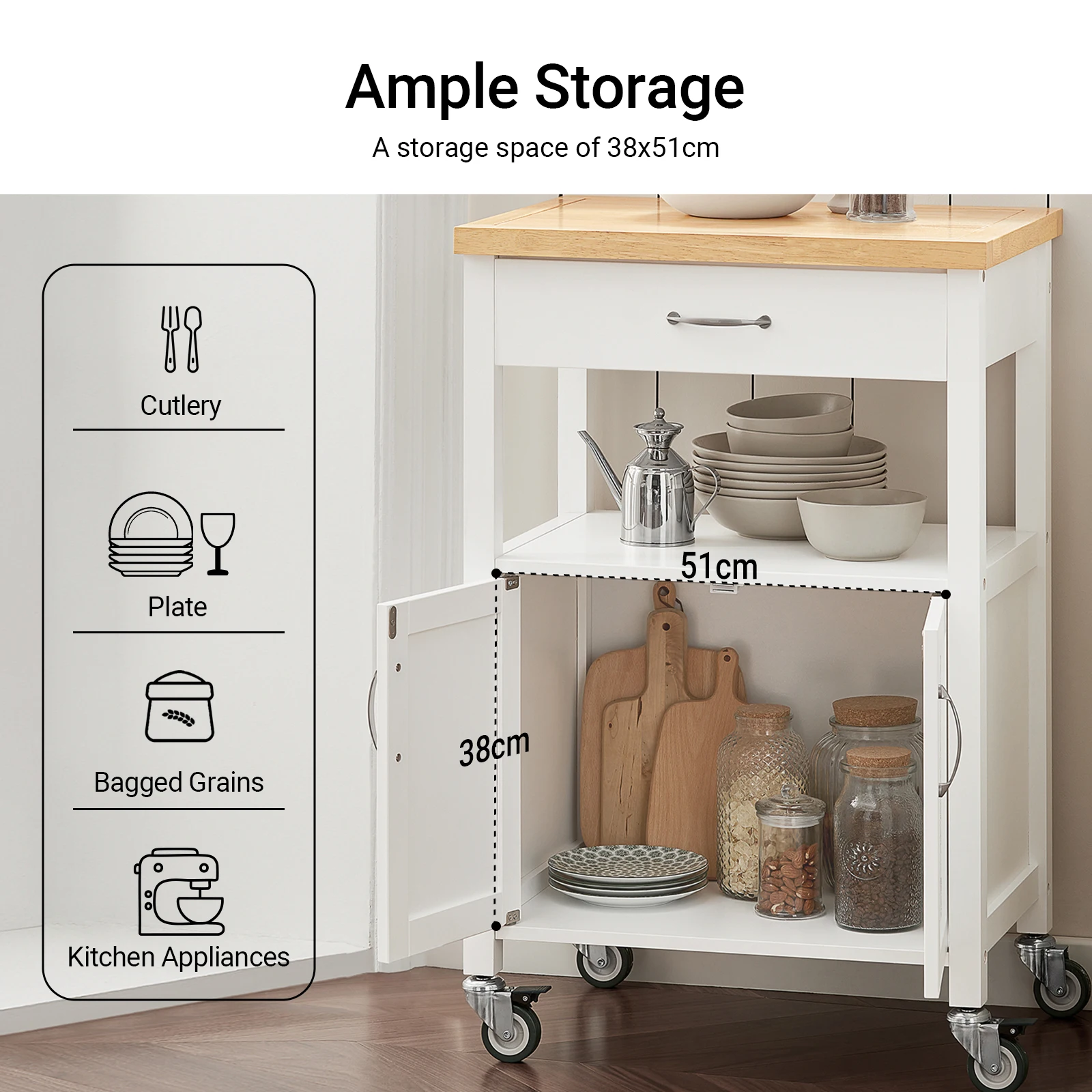 SoBuy FKW22 rubber kitchen trolley Wood serving trolley trolley narrow drink trolley for office kitchen living room dining room