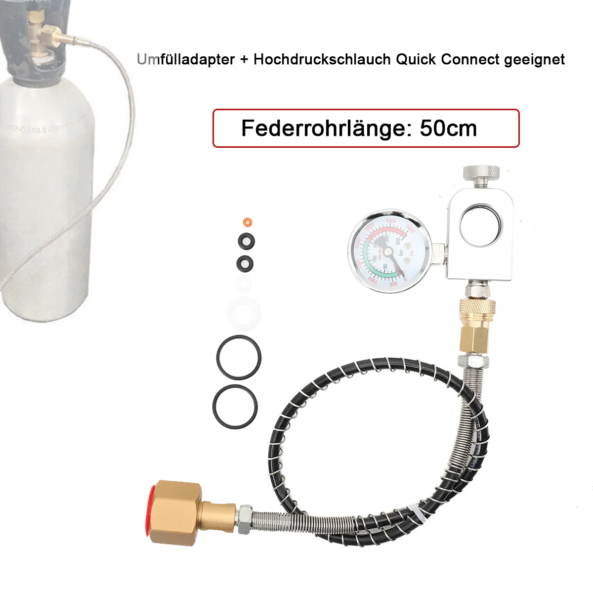 Sodastream Soda Bottle Inflation Hose Connector Inflation Valve With Table 1500 PSI Transfer Adapter + 50cm High-Pressure Hose
