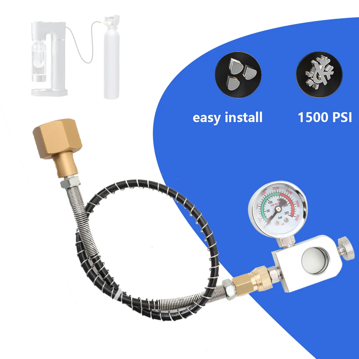 Sodastream Soda Bottle Inflation Hose Connector Inflation Valve With Table 1500 PSI Transfer Adapter + 50cm High-Pressure Hose